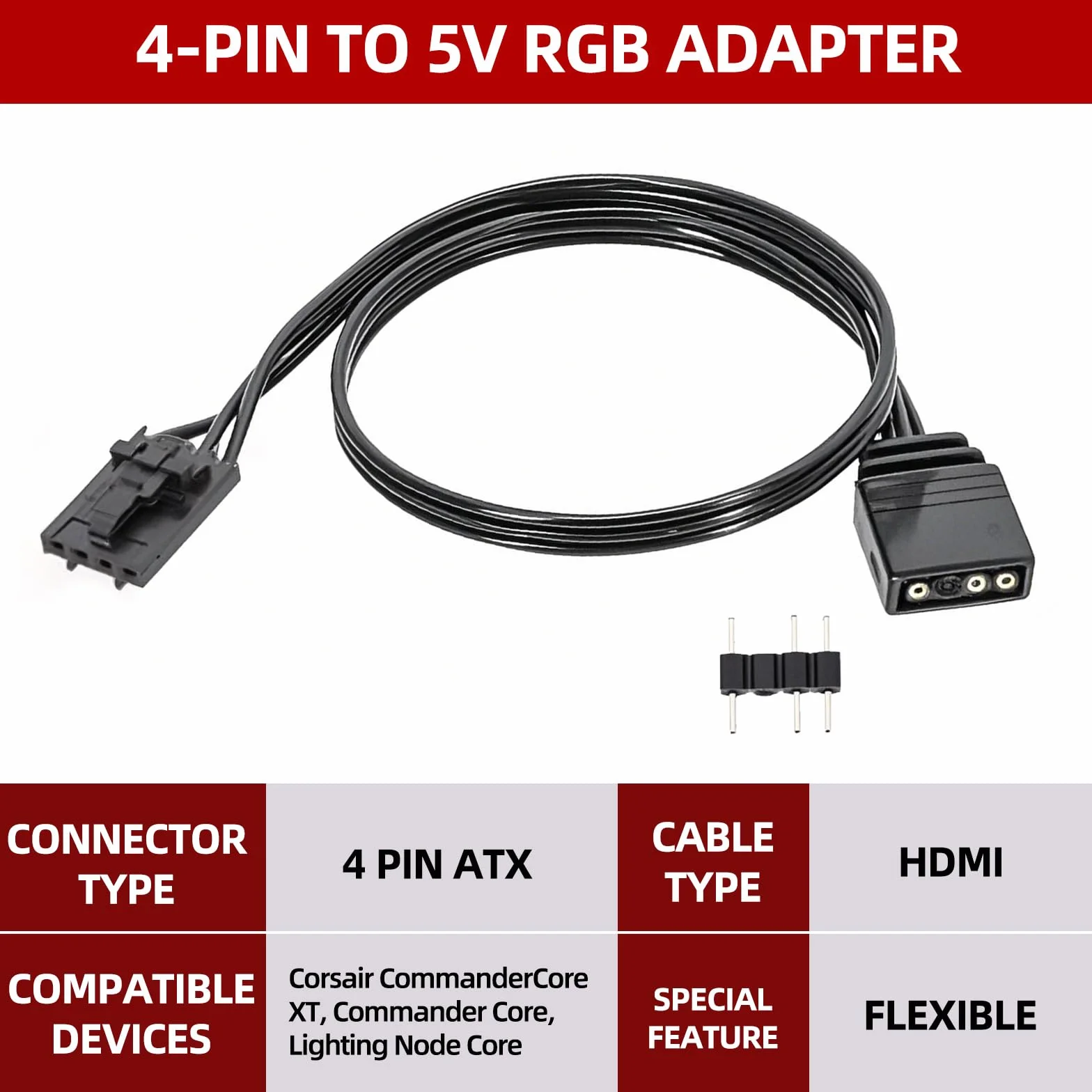 Câble Adaptateur ARGB Corsair pour Ventilateurs QL LL120, Godlight Sync, Splitter RGB, 25 cm