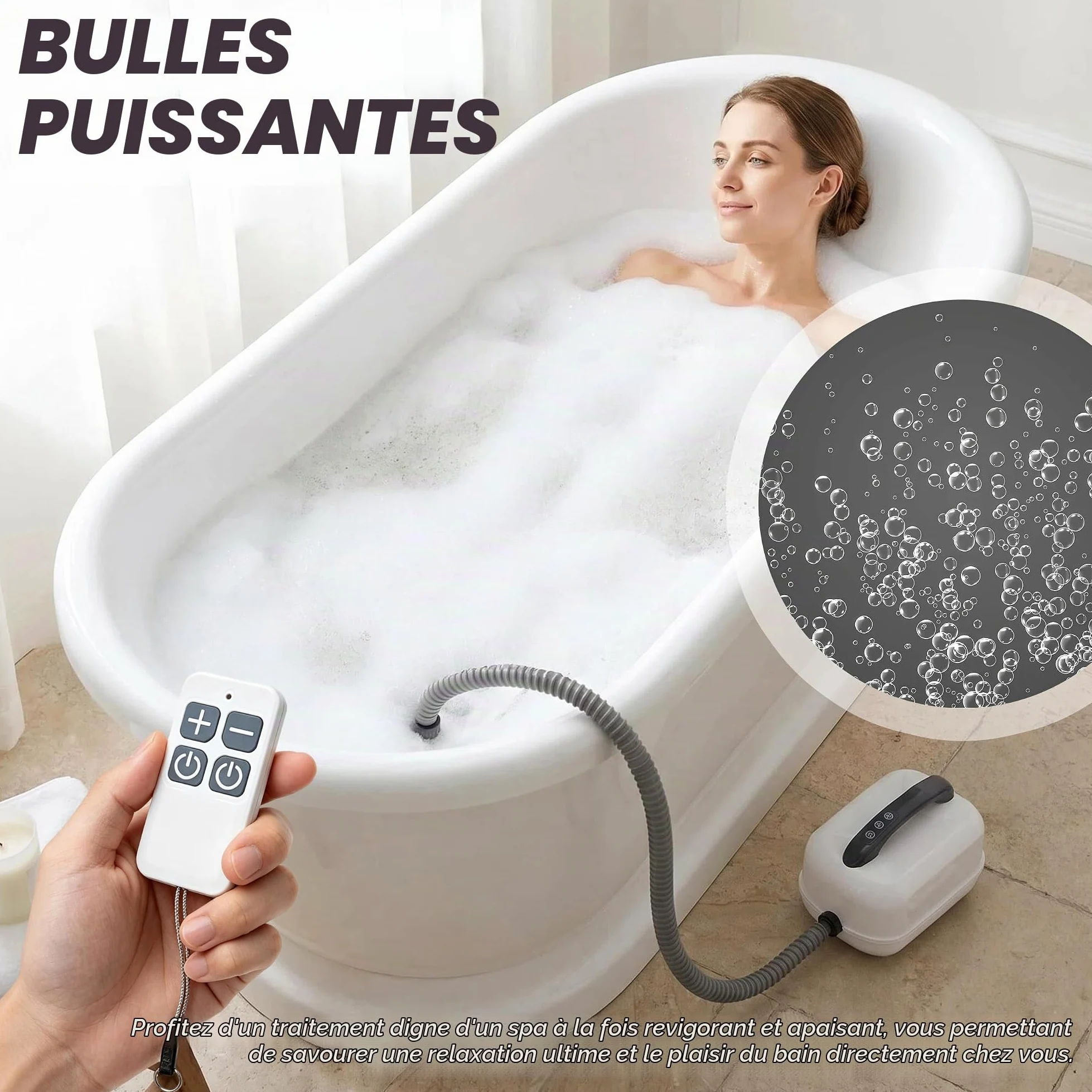 Tapis de Bain moussant avec Coussin | tapis de spa avec ventouses antidérapantes, avec 6 vitesses de bulles