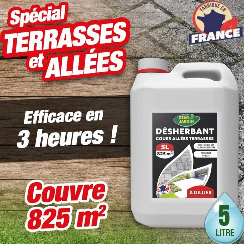 Désherbant à diluer 5 litres pour 825 m² allées terrasses