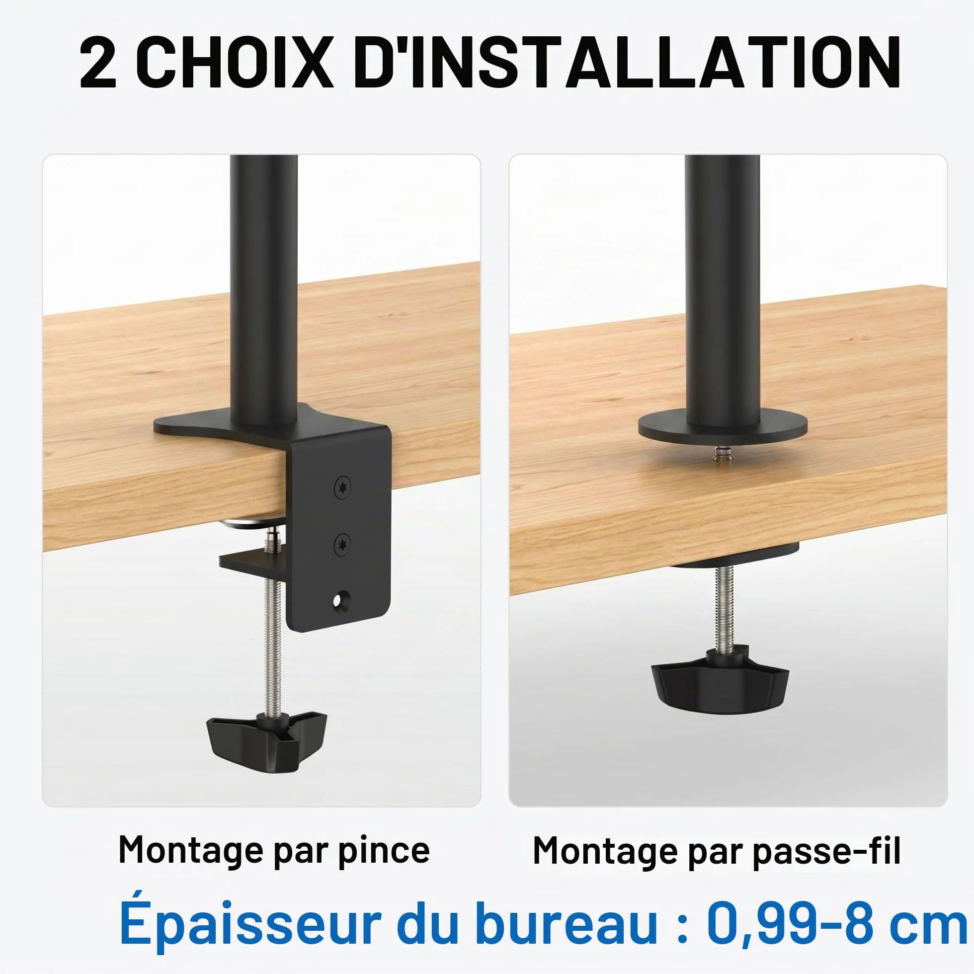 Bras Ecran PC VESA 75x100 360° Rotation ±90° Inclinable Hauteur Réglable 9KG Noir GRIFEMA GB2001-2