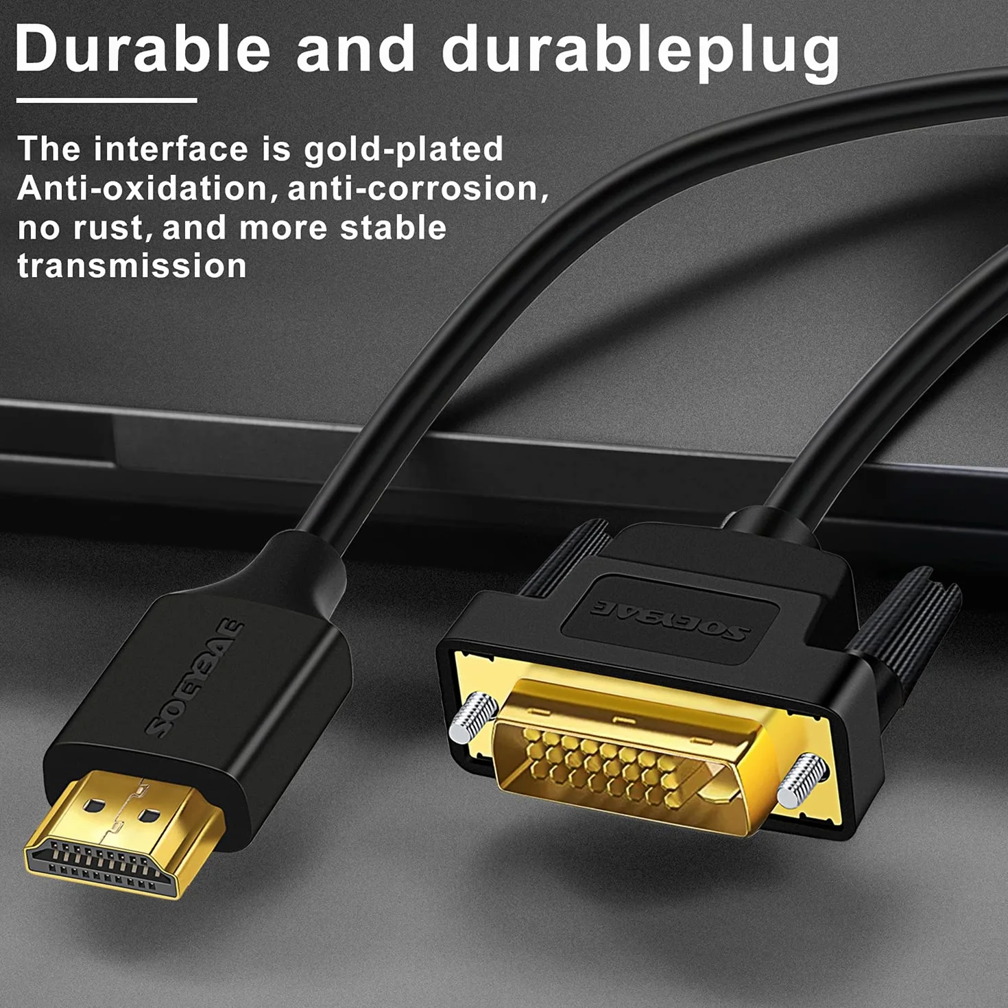 SOEYBAE Câble HDMI vers DVI 2m Adaptateur 2.0 DVI D vers HDMI Bi-directionnel 1080p Full HD Noir