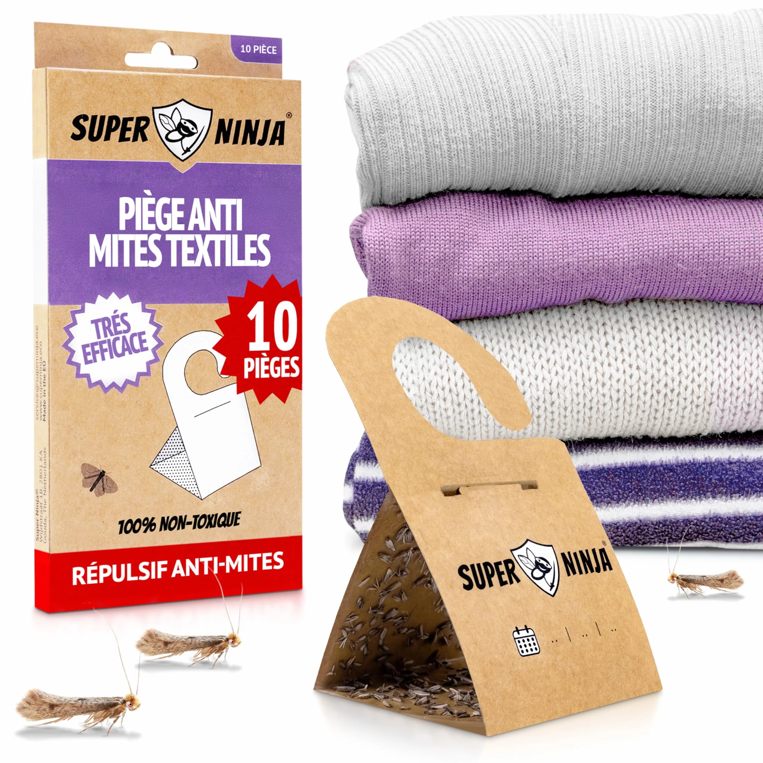 Piège Anti-Mites Textiles Lot de 10 – Anti-Mites Vêtements Penderie – Piège à Phéromones Armoire