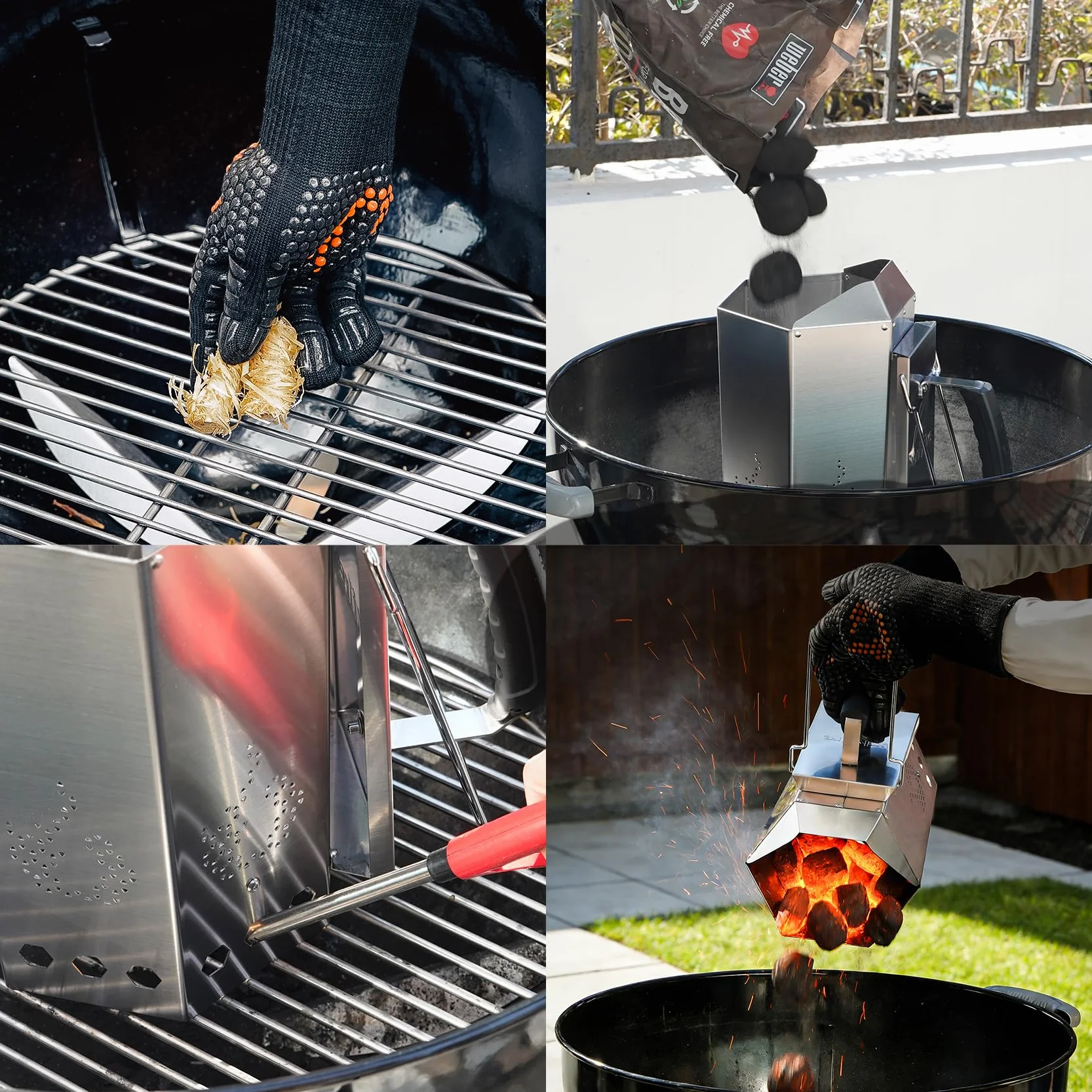 onlyfire Cheminée d'Allumage Polygonale en Acier Inoxydable 430 - Démarreur de Charbon de Bois pour Barbecue