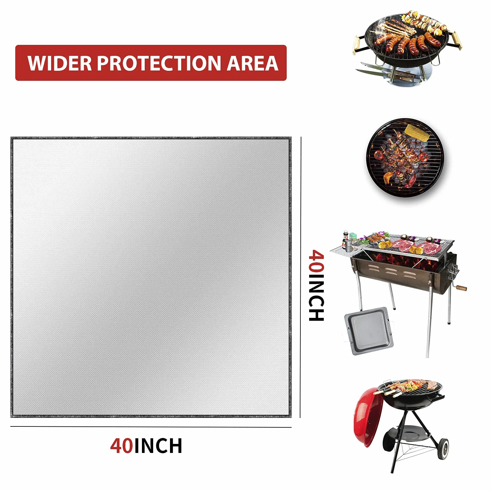 Tamfile Tapis de foyer carré de 101,6 cm, grand tapis de feu ignifuge pour cheminée sous le foyer, tapis de gril d'extérieur pliable résistant à la chaleur pour terrasse, herbe, camping, terrasse