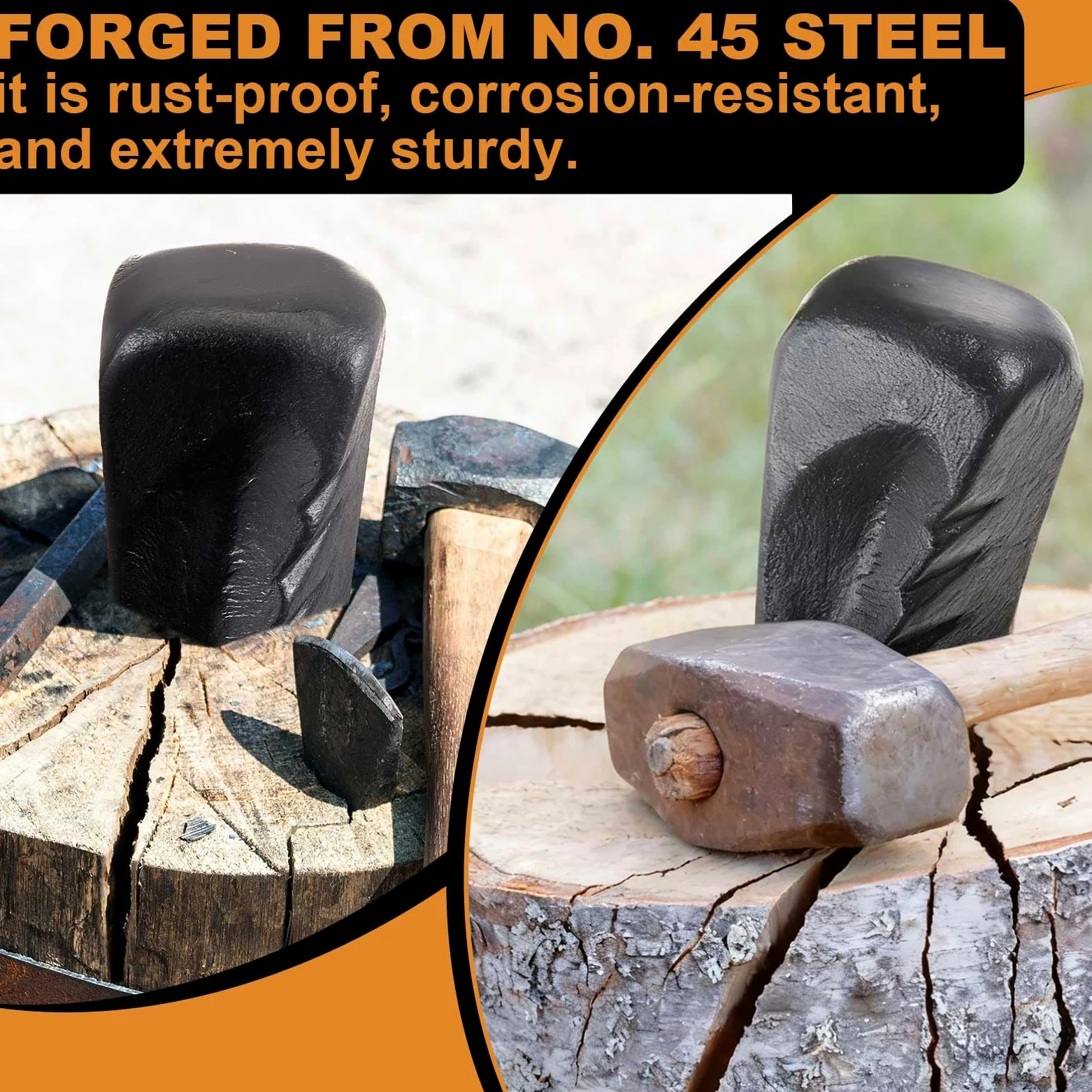 Lot de 2 cales hélicoïdales torsadées de 2,3 kg pour bois de chauffage, outil en acier forgé pour fendre facilement le bois, bord aiguisé pour couper le bois en plein air