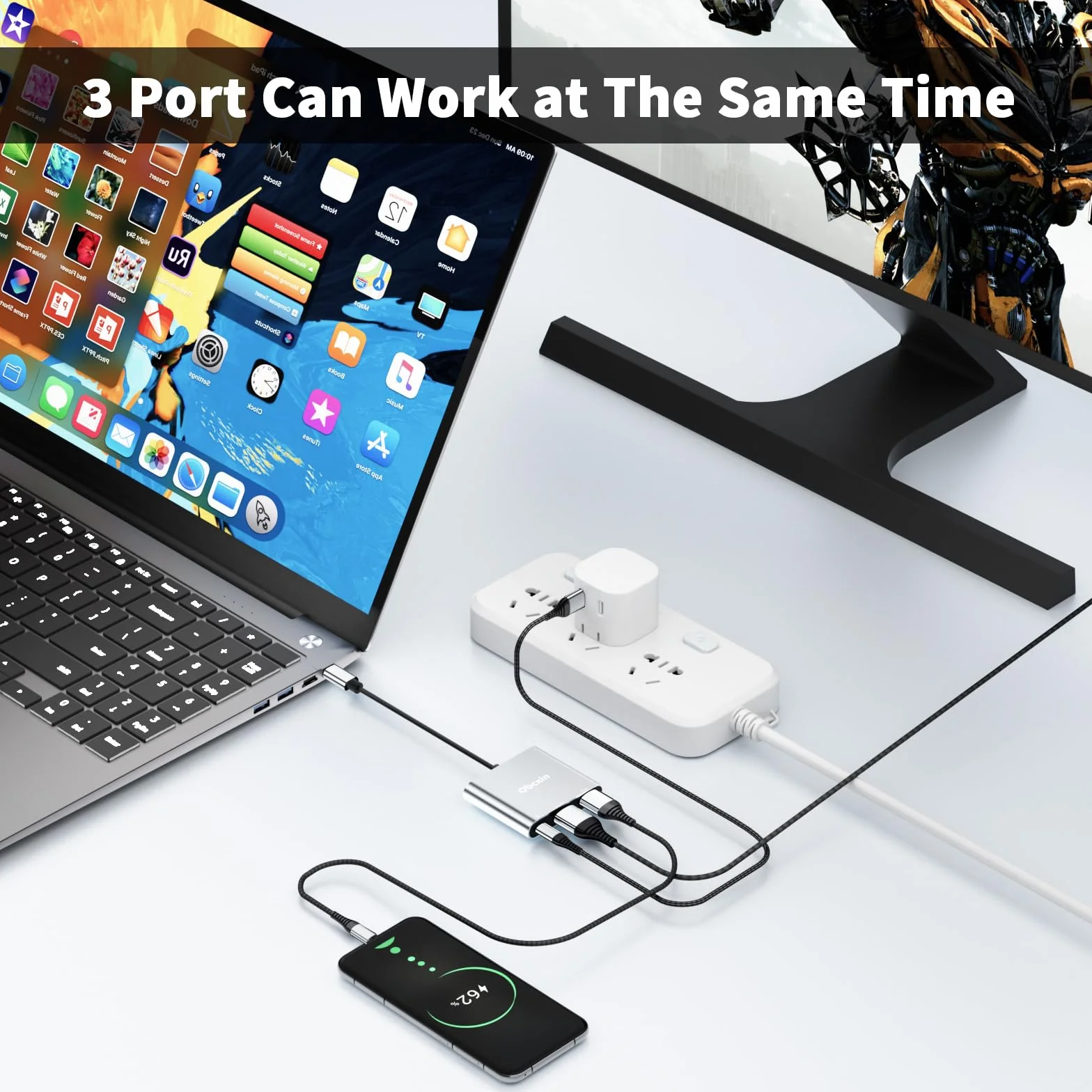 Adaptador USB C a HDMI 4K@60Hz, USB 3.0, 100W PD Carga Rápida, Hub Tipo C para MacBook Pro/Air, iPad Pro, Samsung