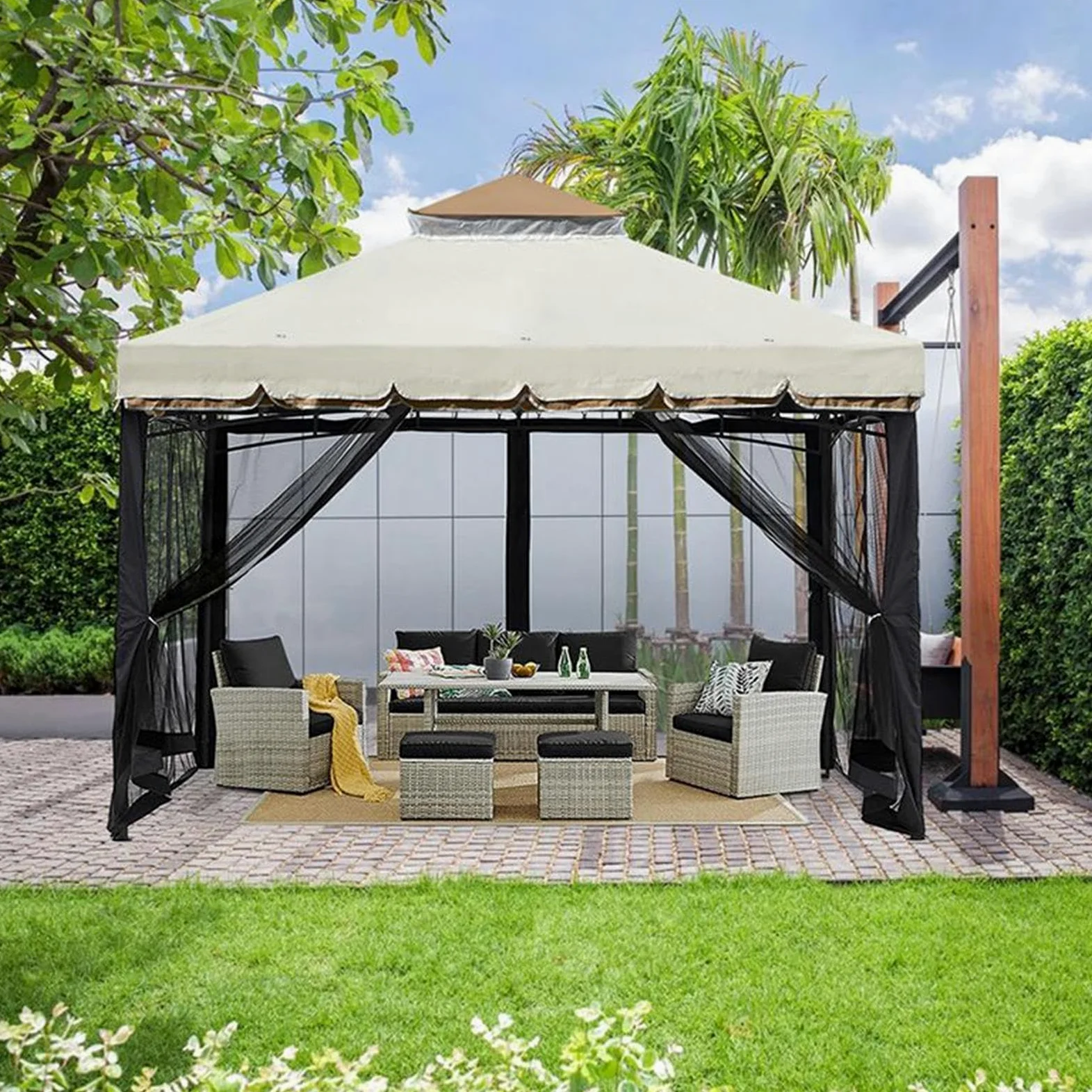 Filet De Canopée pour Patio Anti-Moucheron, Aération, Résistant UV, | Filet Moustiquaire Tonnelle Patios, Extérieur, Tentes, Camping, Plein Air, Terrasses, Balcons, Jardins,