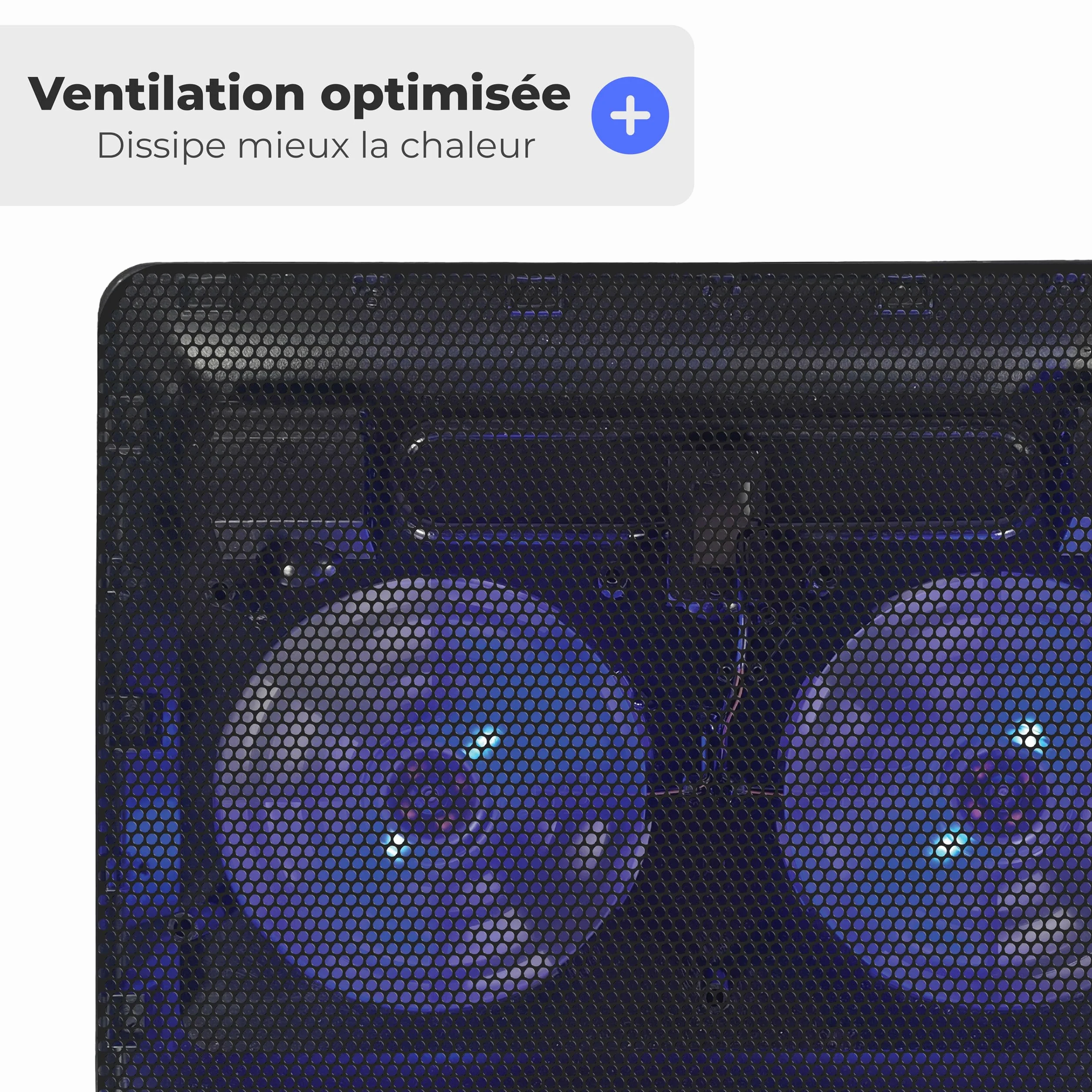 Support Ventilé pour Ordinateur Portable 12"-17", 2 Ventilateurs Silencieux LED Bleue, Structure Métal Résistante, Hauteur Réglable