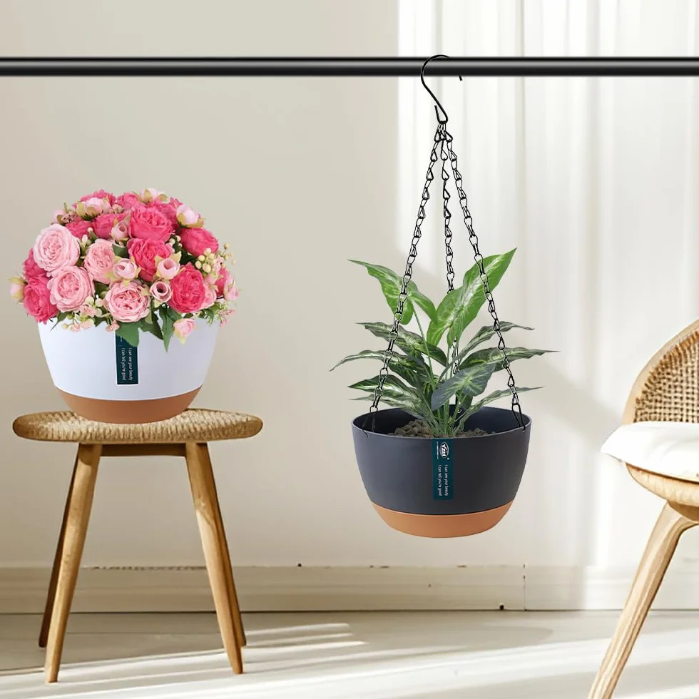 Jardiniere Suspendue avec Trous de Drainage et Plateaux, Pot de Fleur pour Plantes Interieur Exterieur, Suspension Jardin (Mixtes)