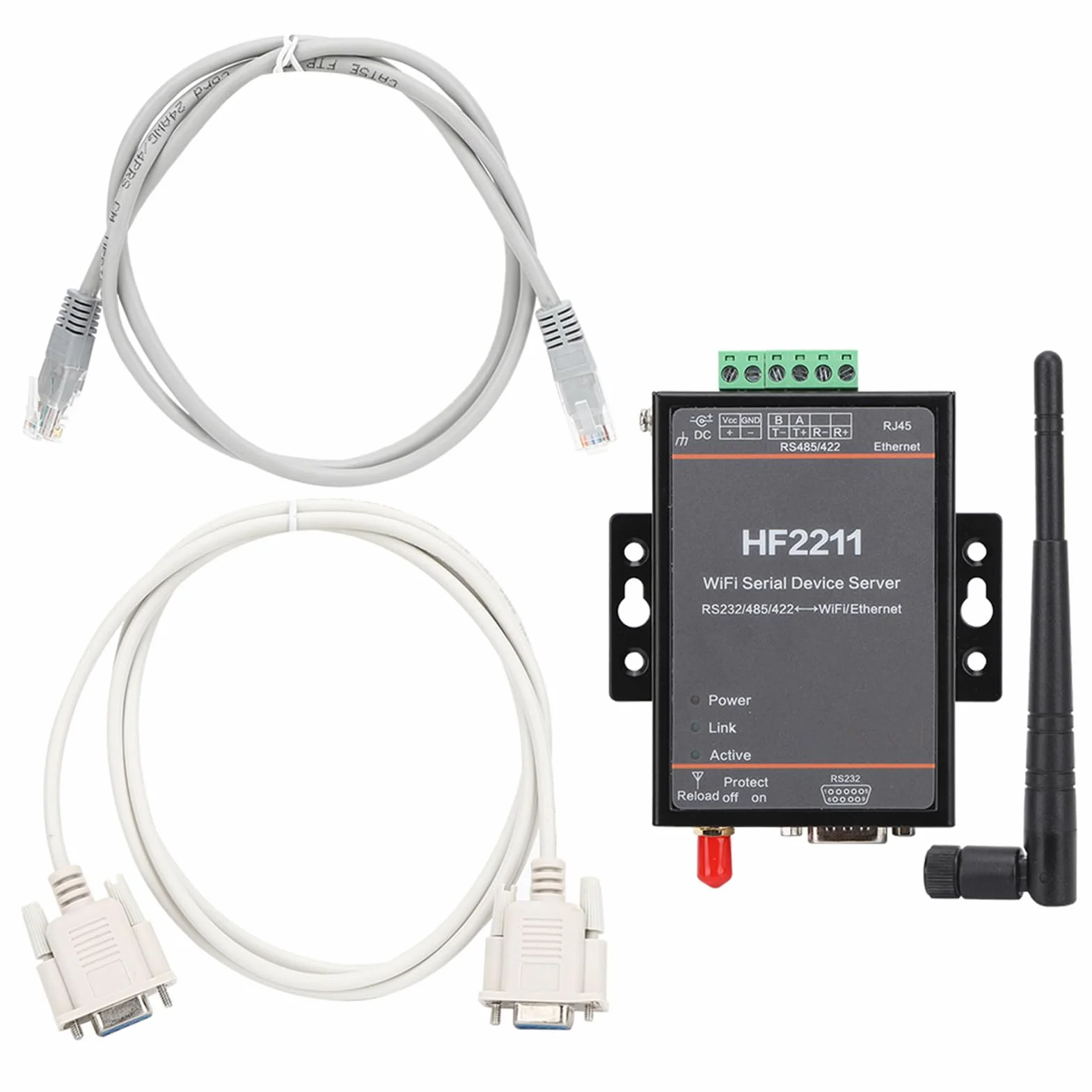 Serveur de Périphérique Série RS232/485/422 vers WiFi Ethernet DTU 5-36VDC 95x65x25mm