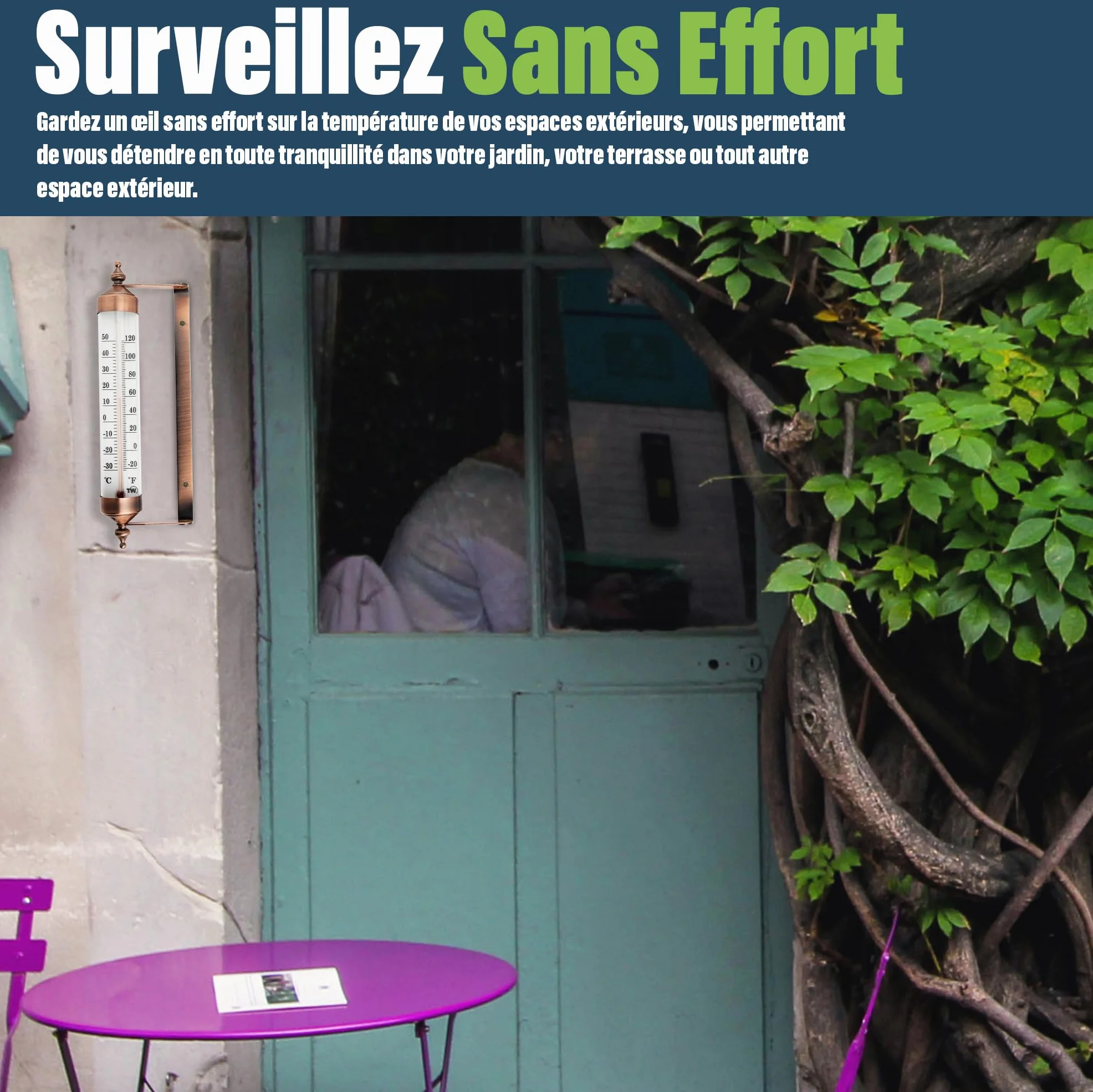 Thermomètre d'extérieur effet bronze – jauge jardin, température extérieure serre garage