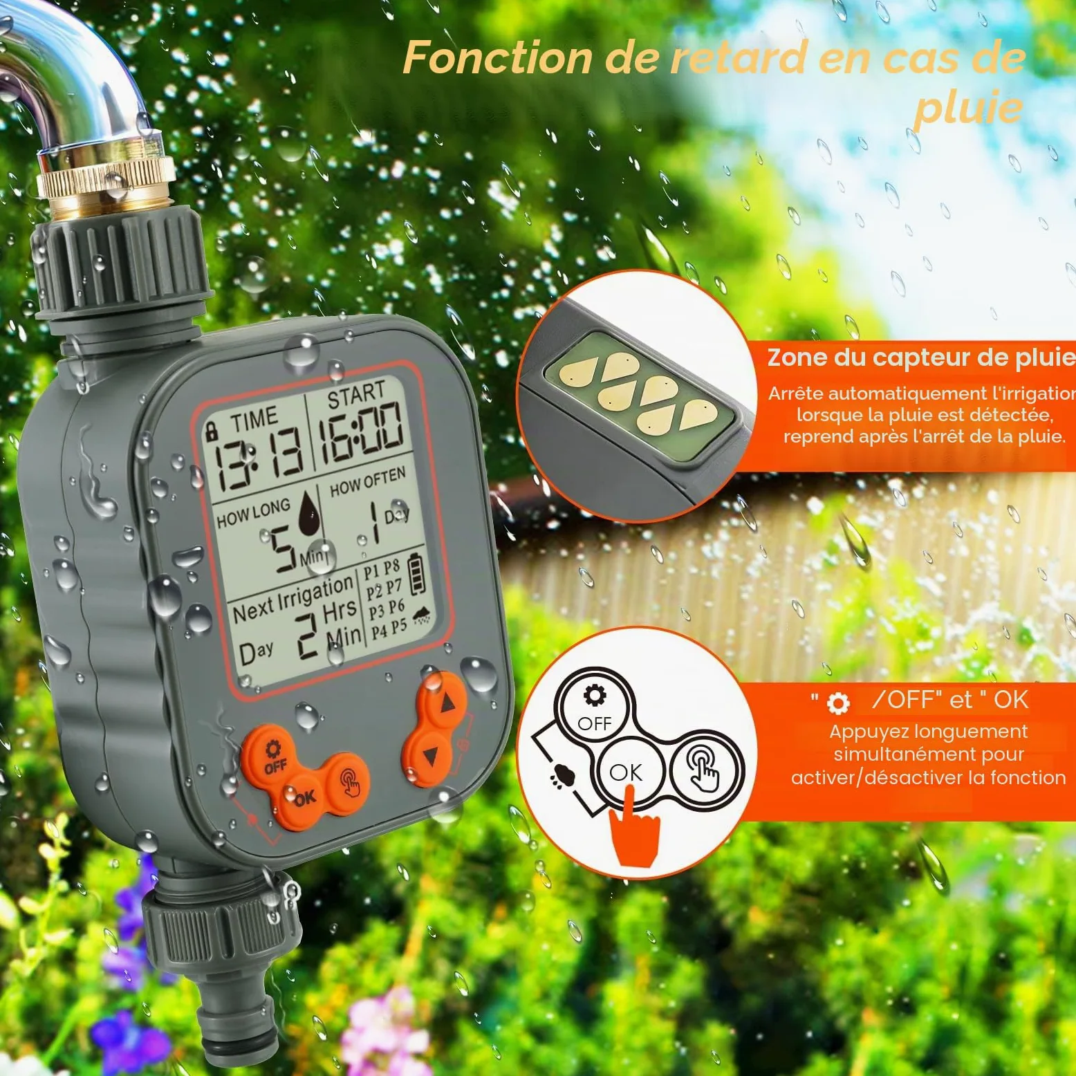 Système d'Irrigation Jardin 20M Tuyau avec Programmateur Arrosage Automatique, Retard de Pluie Minuterie d'arrosage, 8 programmes Grand Écran LCD, Kit Arrosage Micro Irrigation Goutte à Goutte