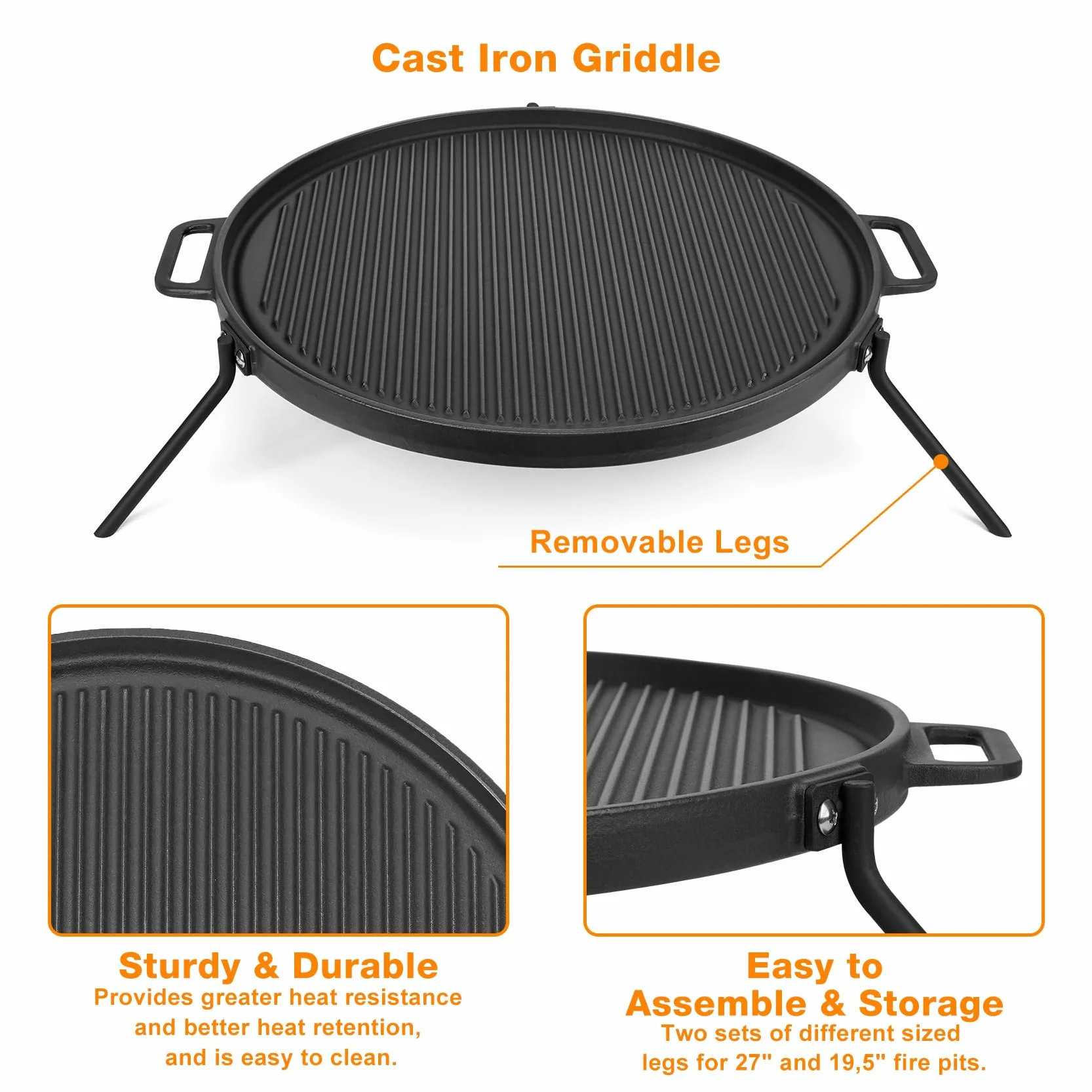 onlyfire Plaque de Cuisson Réversible en Fonte pour Solo Stove Bonfire, Yukon, Summit 19.5-27 pouces, 49.5-68.9 cm