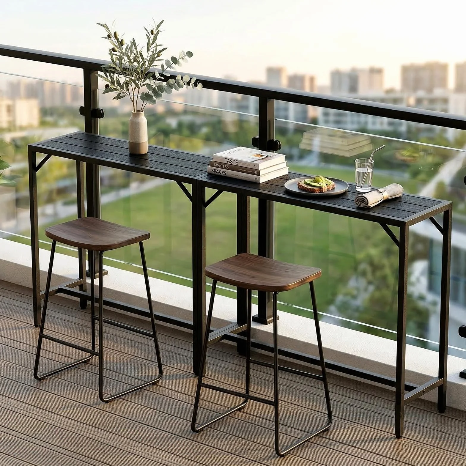 Table de Bar Exterieur LIFERUN 120 x 38 x 98 cm Pieds Réglables Plateau Étanche Noir