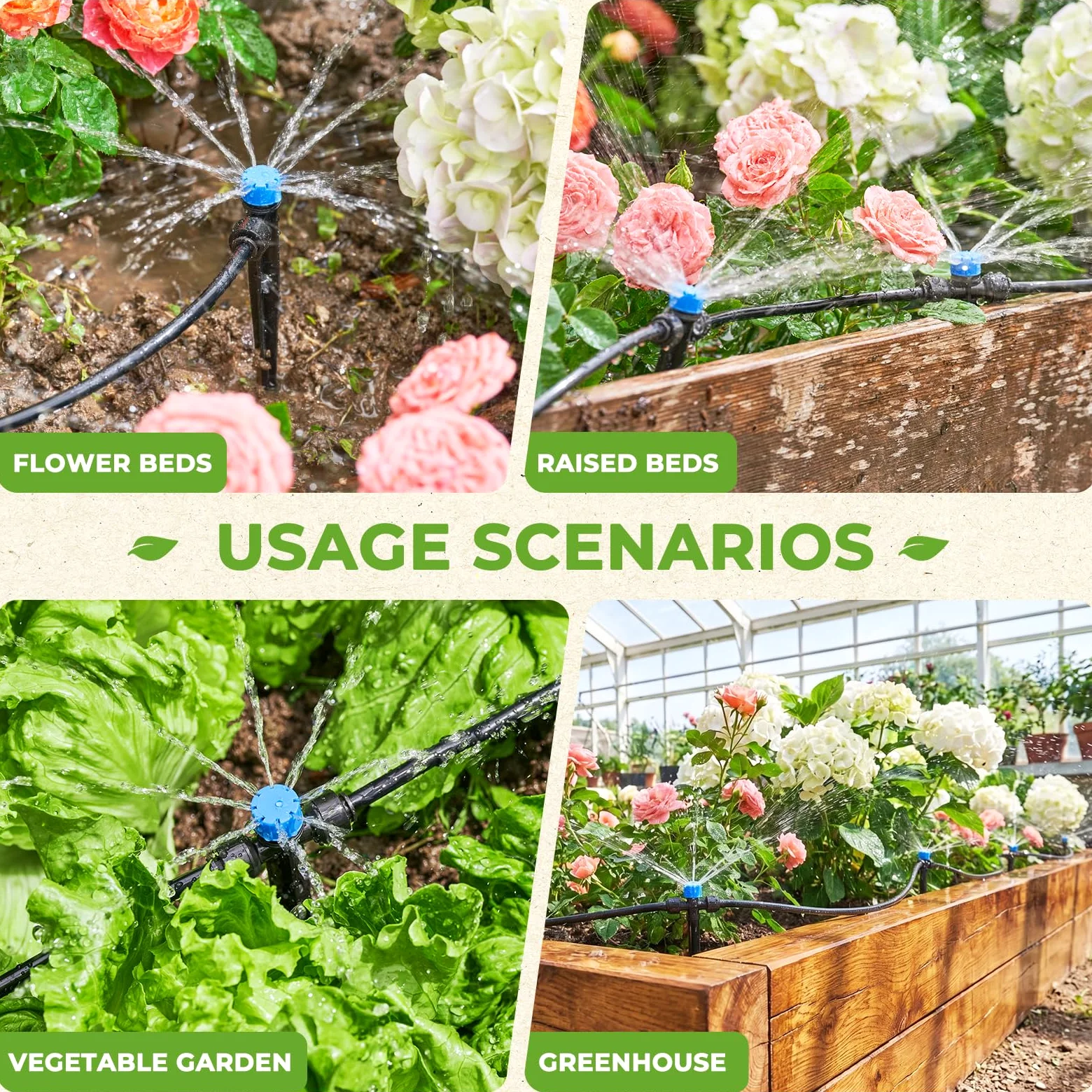 HIRALIY Système d'arrosage de jardin de 60 m, kits d'irrigation goutte à goutte pour plantes, nouveau connecteur rapide, tube de distribution vierge, équipement d'irrigation automatique pour terrasse