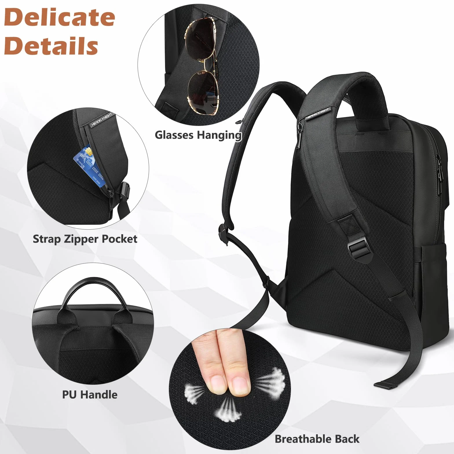 Sac à Dos Ordinateur Portable 15,6 pouces Imperméable Léger Homme Femme Noir