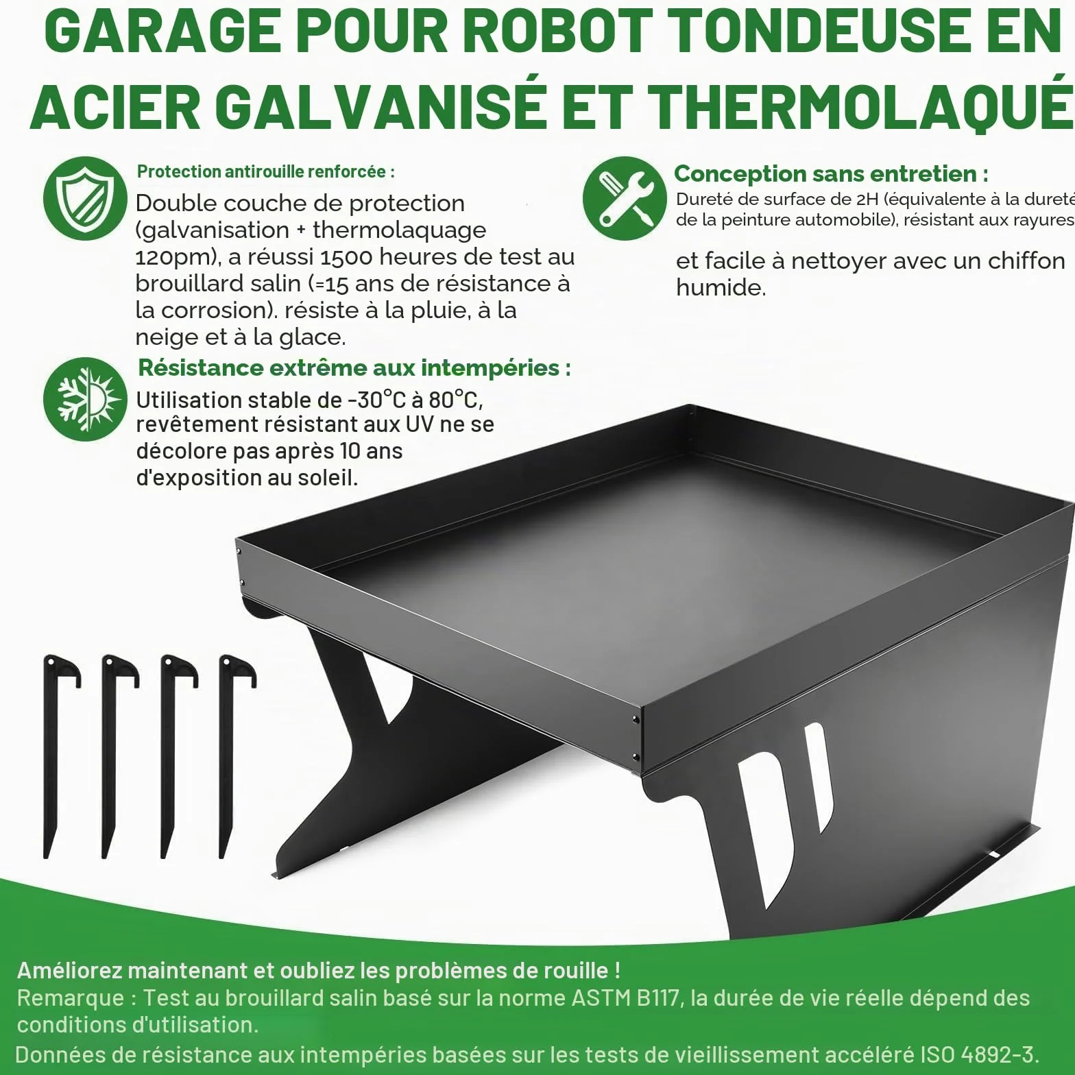 Garage pour robot tondeuse en acier avec parterre de plantes, robot à gazon, garage en acier galvanisé, auvent, abri de jardin, protection contre le soleil, la pluie et le vent, 80 x 66 x 48 cm (L x l