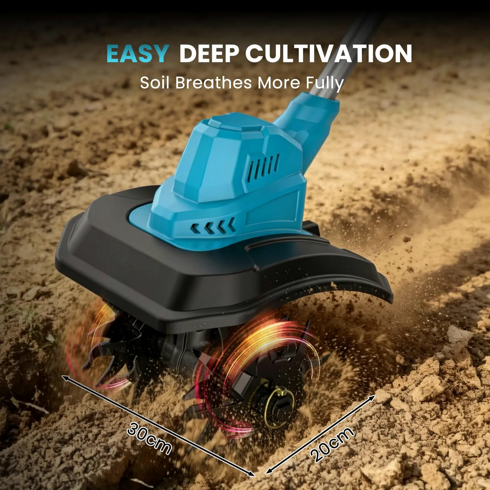 IERAKOR Motobineuse sans Fil, Motoculteur Électrique avec 2 Batterie | Moteur Brushless 500W, Largeur 30cm, Profondeur 20cm, 370 TR/Min, Affichage LCD, Motobineuse Batterie pour Jardinage