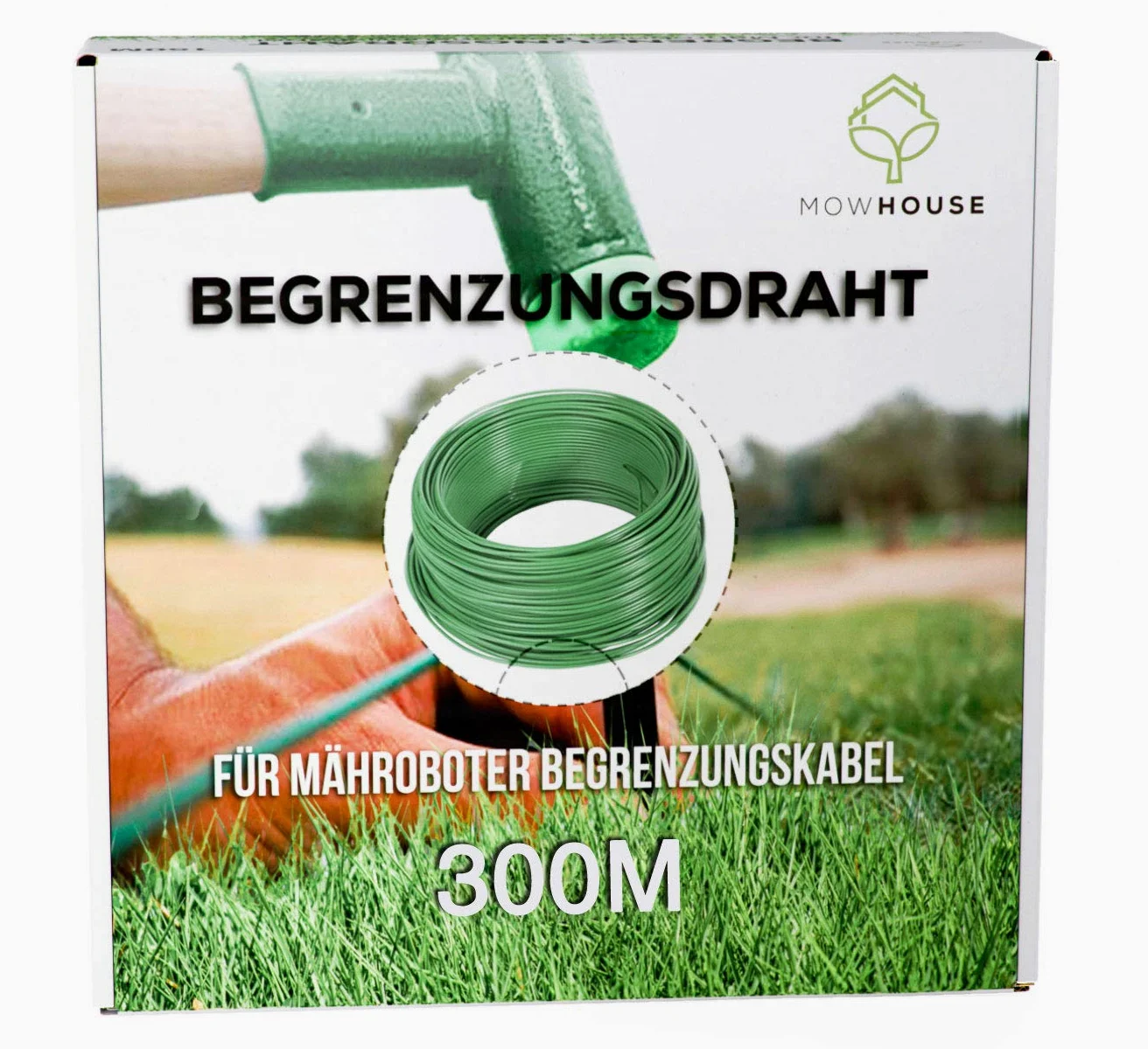Câble de Périmètre pour Robot Tondeuse - Fil de Limite Universel - 300m | Fil de délimitation de 2.7mm compatible avec Gardena, Husqvarna et Worx. Gaine verte discrète et résistante aux UV.
