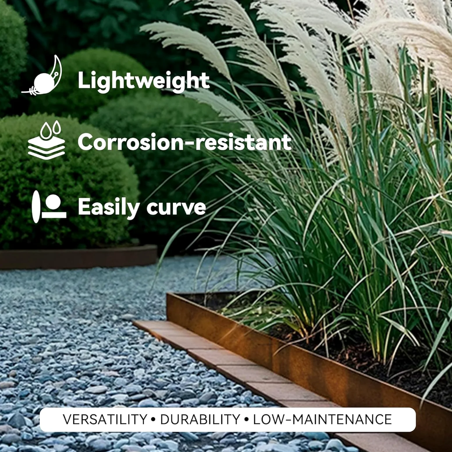 Bordure de pelouse en métal robuste pour jardin et pelouse | Bordure de pelouse en acier Corten aspect rouille - Bordure de parterre pour pelouse DIY