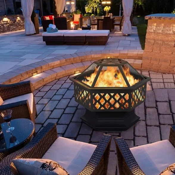 Yaheetech Brasero Exterieur Hexagonal 61 cm L x 62 cm H Foyer Poêle Chauffage à Charbon de Bois pour Jardin Terrasse