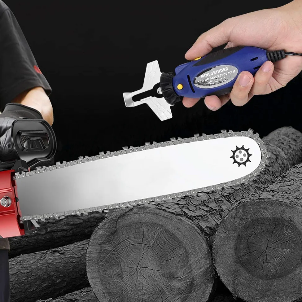 Mini Affûteur de Tronçonneuse | Rectifieuse à Chaîne électrique 12V Kit D'affûtage de Champ de Tronçonneuse Meuleuse de Limes de scie à Chaîne pour Affûter Limer les Tronçonneuses et les Lames