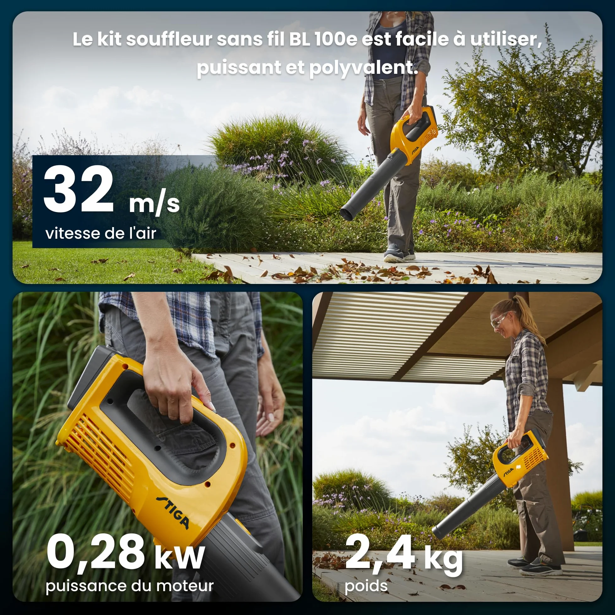 STIGA BL 100e Kit Souffleur de Feuilles, 20 V, 4 Ah – Léger (2,1 kg), Démontable pour Gain de Place – Jardin et Allée