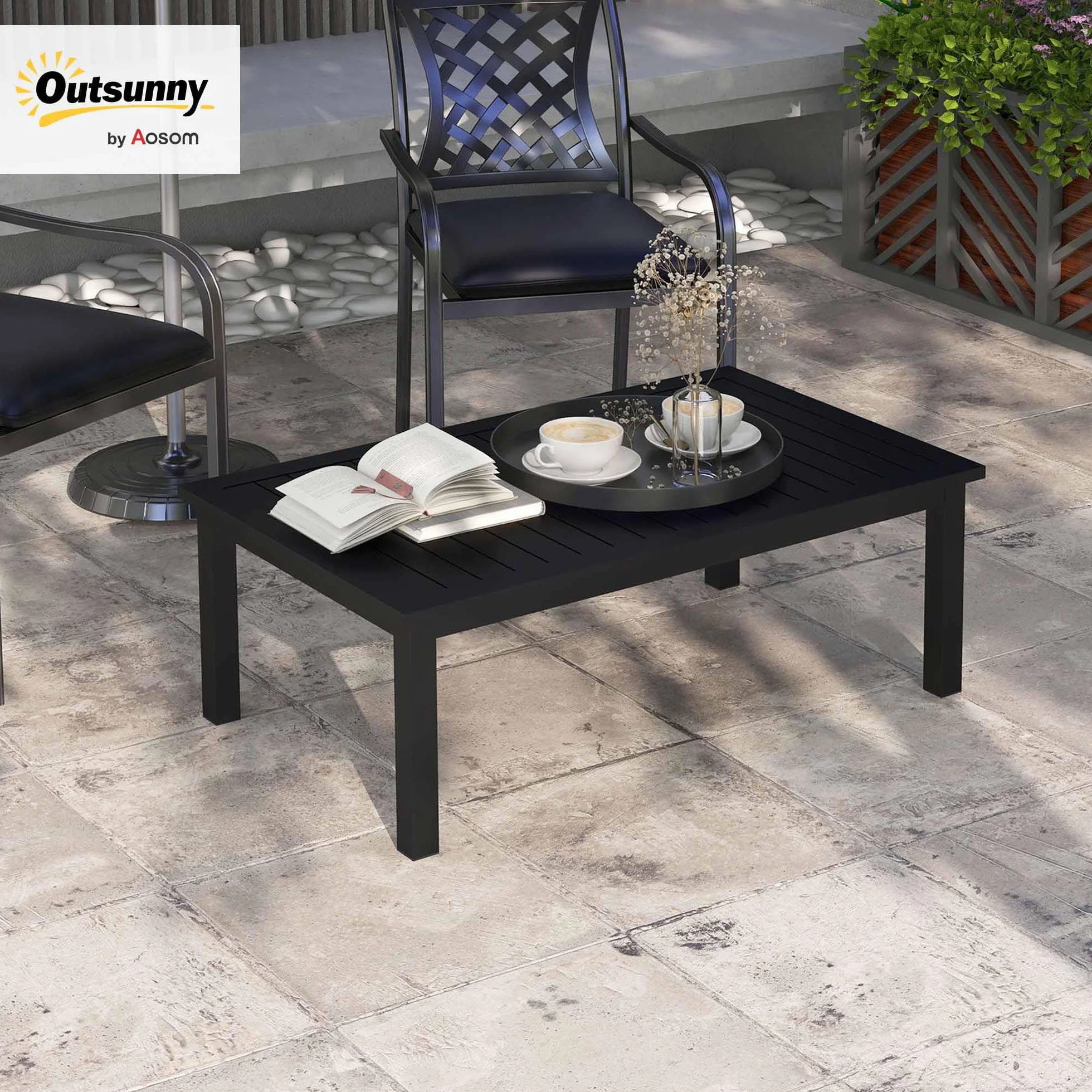 Outsunny Table Basse rectangulaire Jardin Aluminium 100x60x37 cm Noir