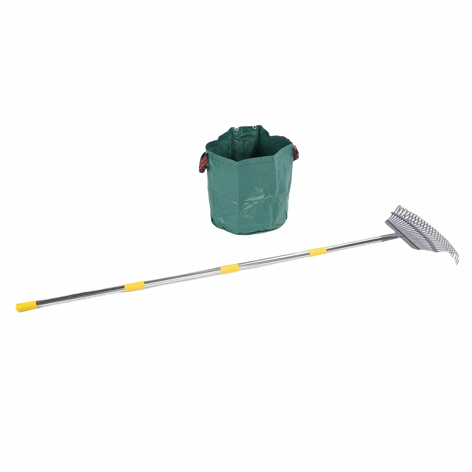 ASHATA Râteau à Feuilles Réglables, Construction en Métal, Râteau de Jardin Détachable avec Sac Réutilisable, Activités de Plein Air