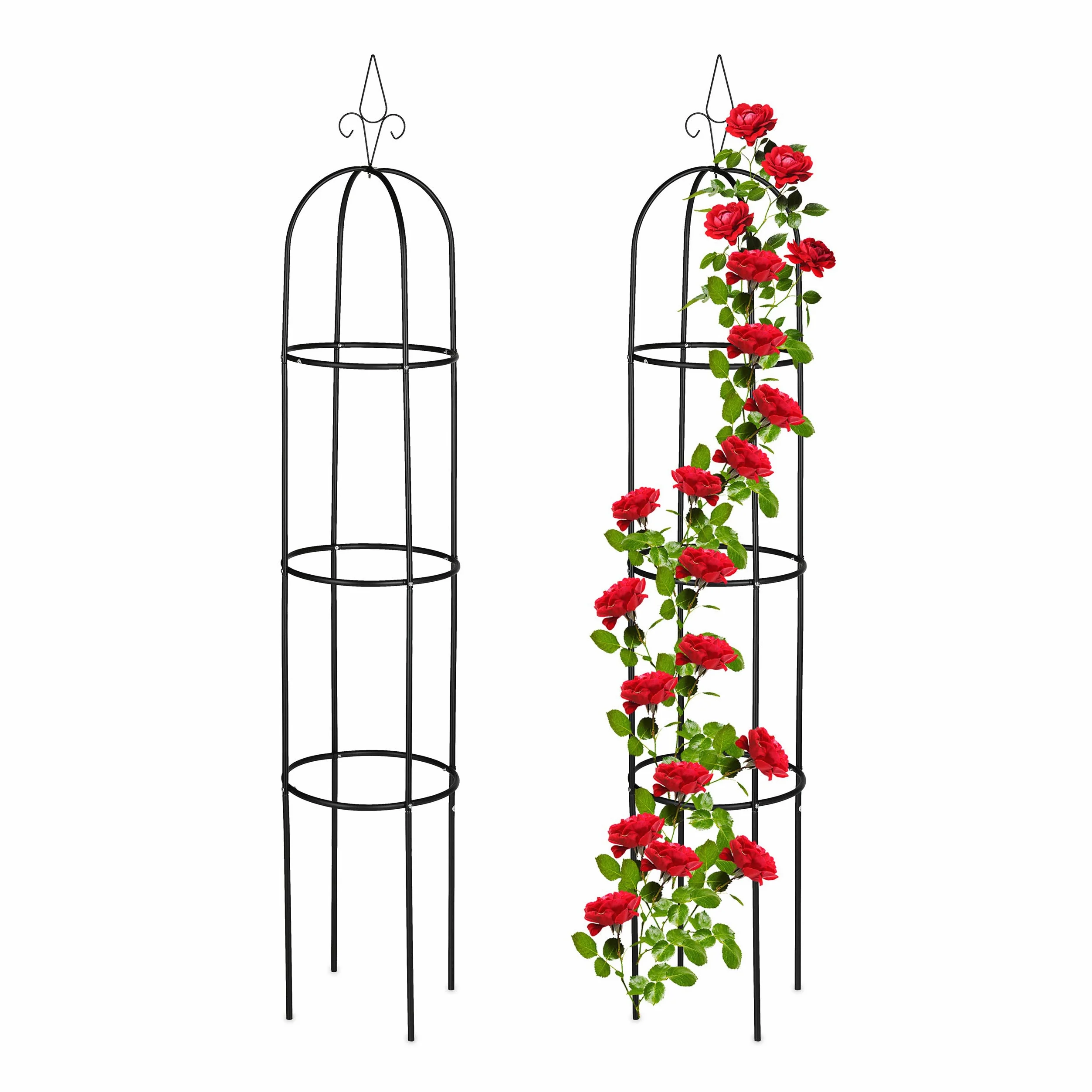 Relaxdays Tuteur à tomates en Lot de 2, Support pour Plantes grimpantes, Acier, Non Fixe, 200 cm de Haut, Noir