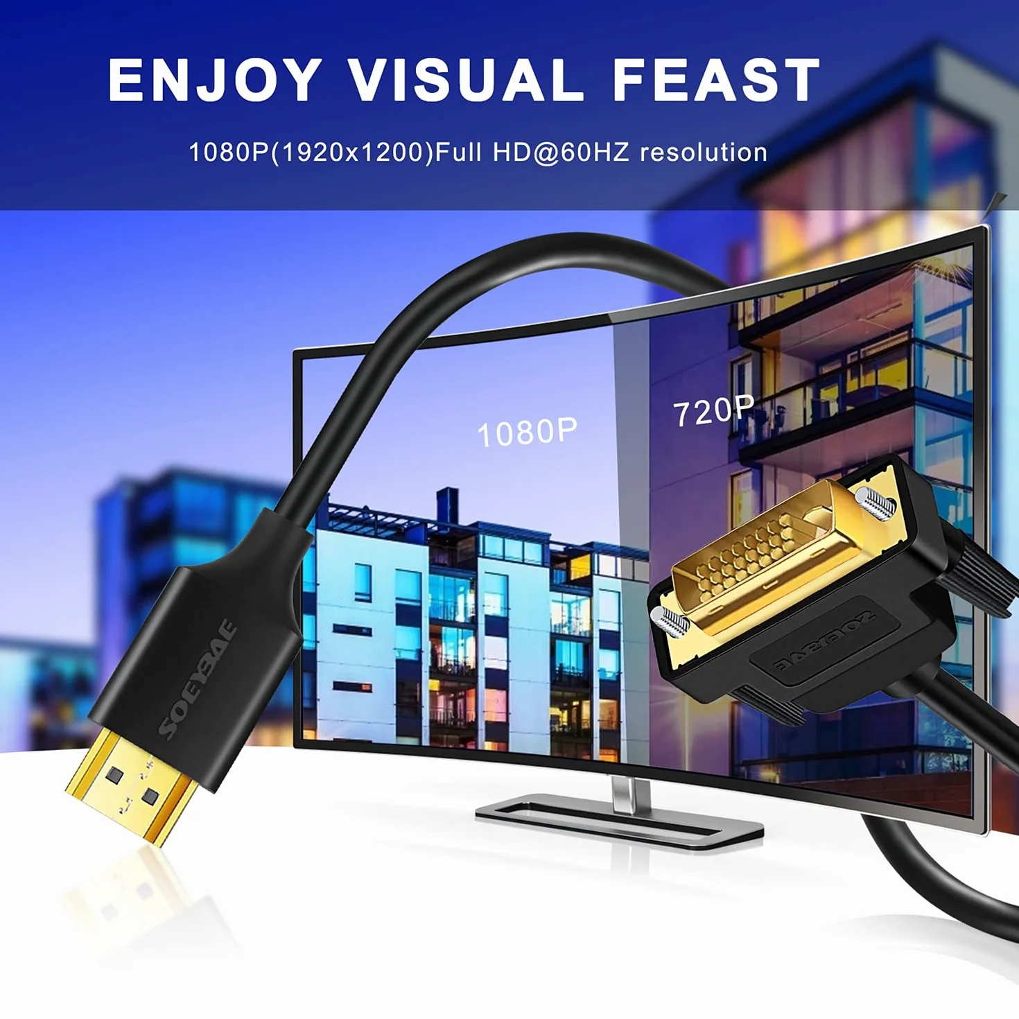SOEYBAE Câble HDMI vers DVI 2m Adaptateur 2.0 DVI D vers HDMI Bi-directionnel 1080p Full HD Noir
