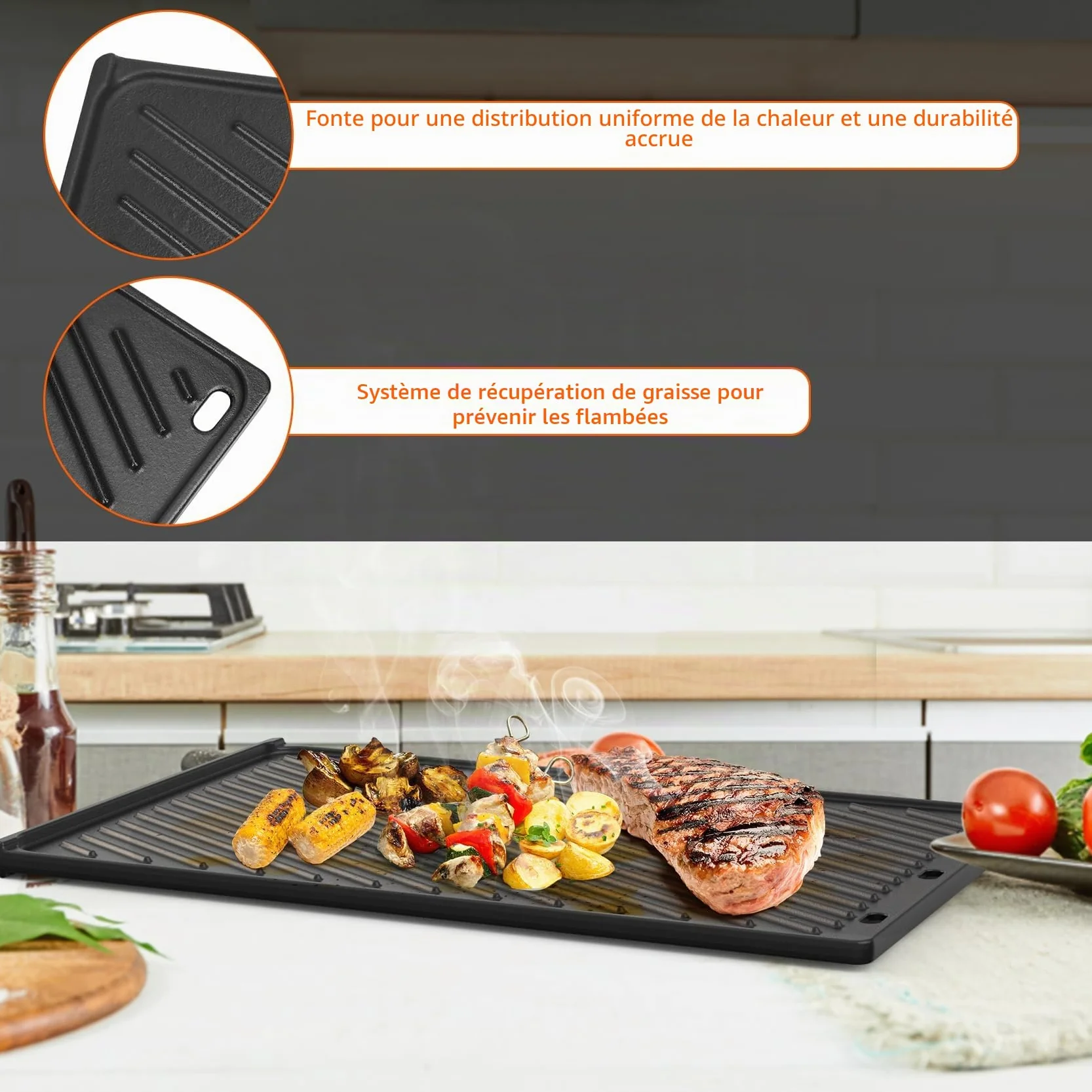 Weber Genesis 300 Plaque de Cuisson en Fonte Réversible 49 x 32 cm pour Barbecue à Gaz - Remplacement 7528