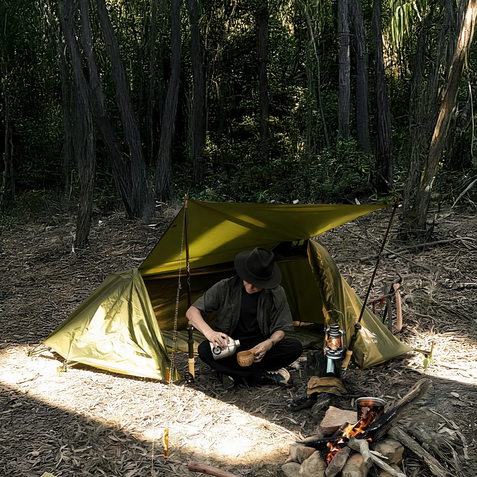 Night Cat Camping Hamac Tente: 1 Personne Fond Plat Hamac avec Moustiquire imperméable pour Bivouac Randonnée Jardin