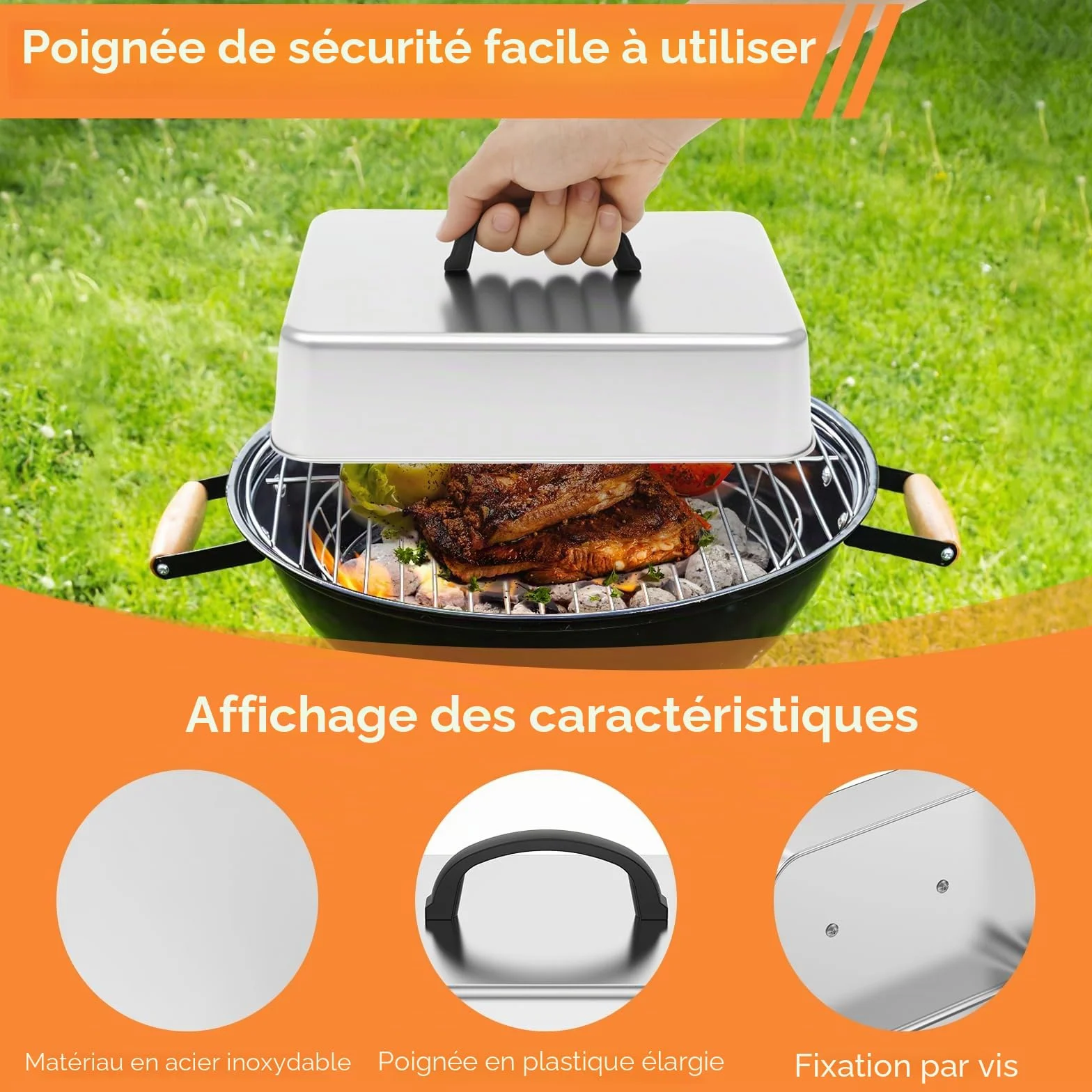 Lot de 2 cloches de barbecue rectangulaires en acier inoxydable 28,5 x 22 x 10,5 cm