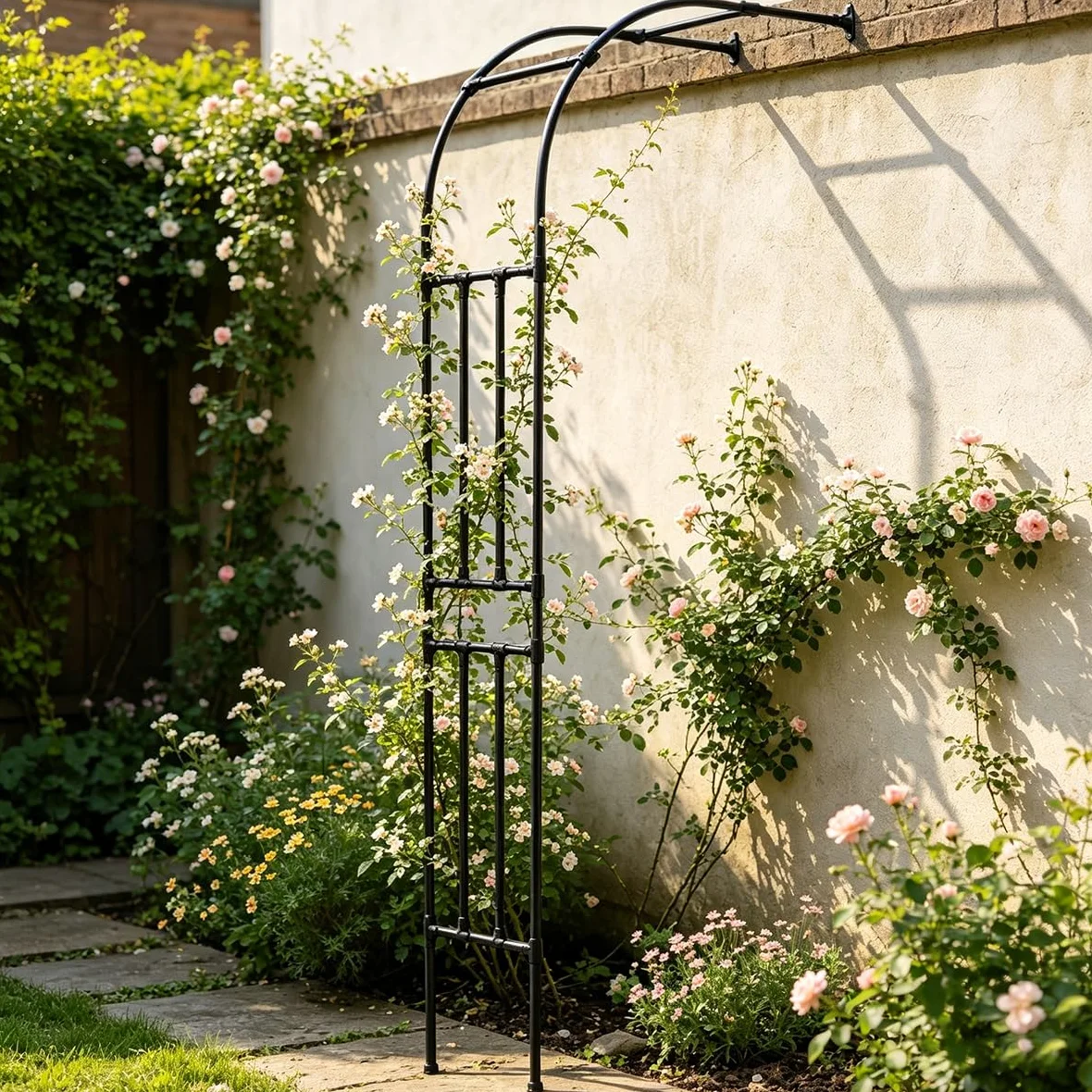 Demi-Arche de Jardin Hauteur 270 220 180 90 240 cm, Support pour Plantes Grimpantes, Arceau Métallique pour Rosiers, Tonnelle Décorative Extérieure, Anti-Rouille(Noir,W120xH270cm)