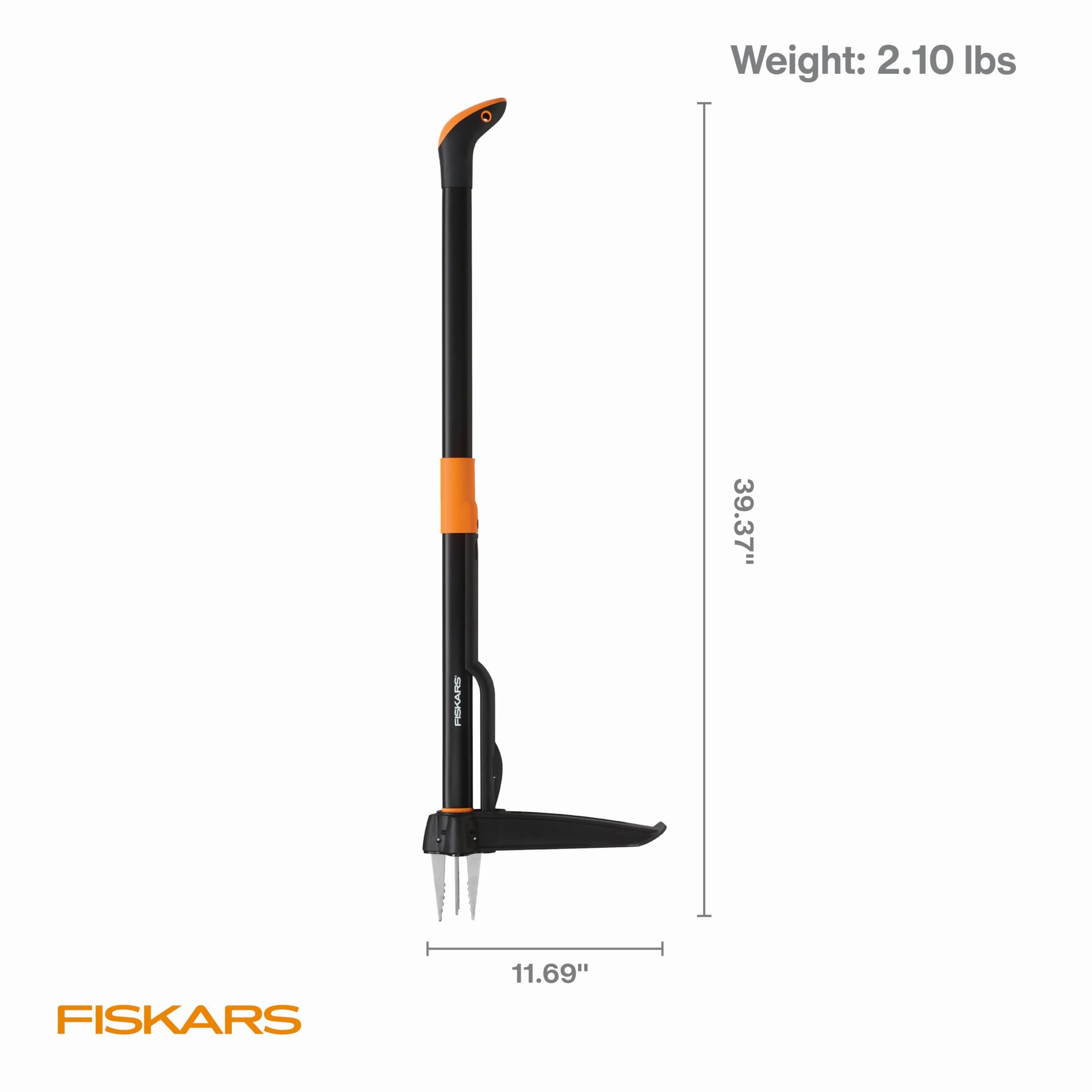 Fiskars Outil d'arrache-mauvaises herbes, 4 griffes dentelées, acier inoxydable, retrait permanent, la plate-forme de pied renforcée pénètre les sols durs, poignée ergonomique et décalée, 99,1 cm