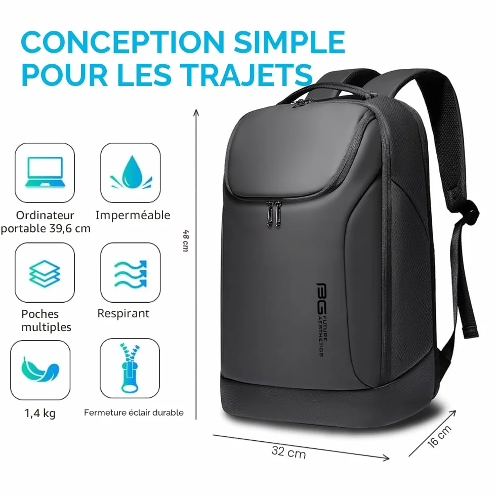 BANGE Business Smart Backpack Waterproof 15.6 Inch Laptop Travel Durable Black