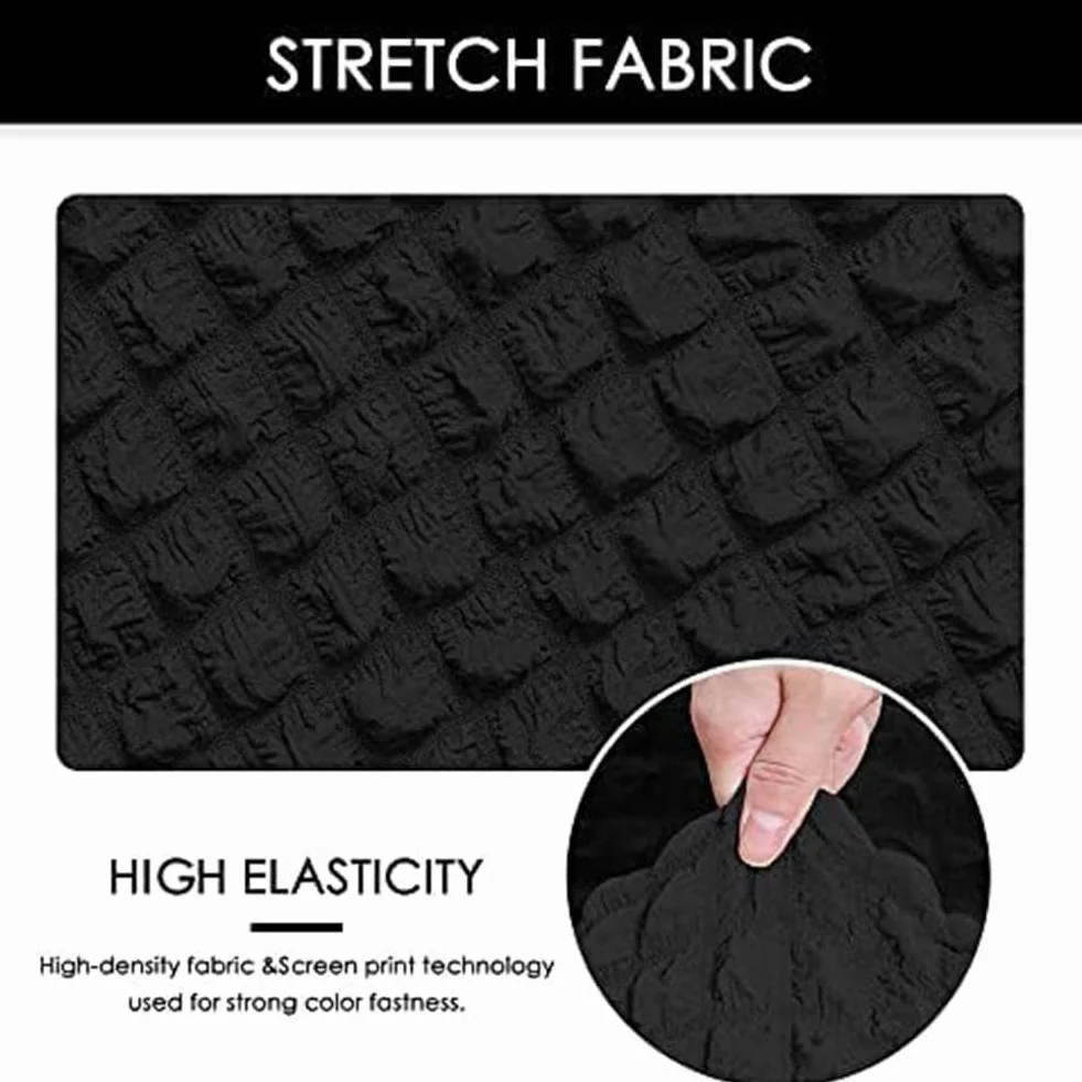 Housse de banc extensible en seersucker polyester élasthanne 80-119 cm noir