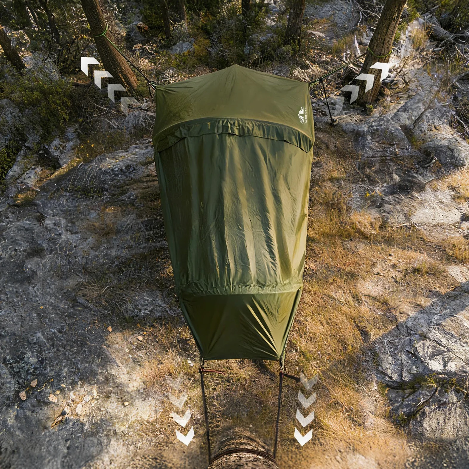 Night Cat Camping Hamac Tente: 1 Personne Fond Plat Hamac avec Moustiquire imperméable pour Bivouac Randonnée Jardin