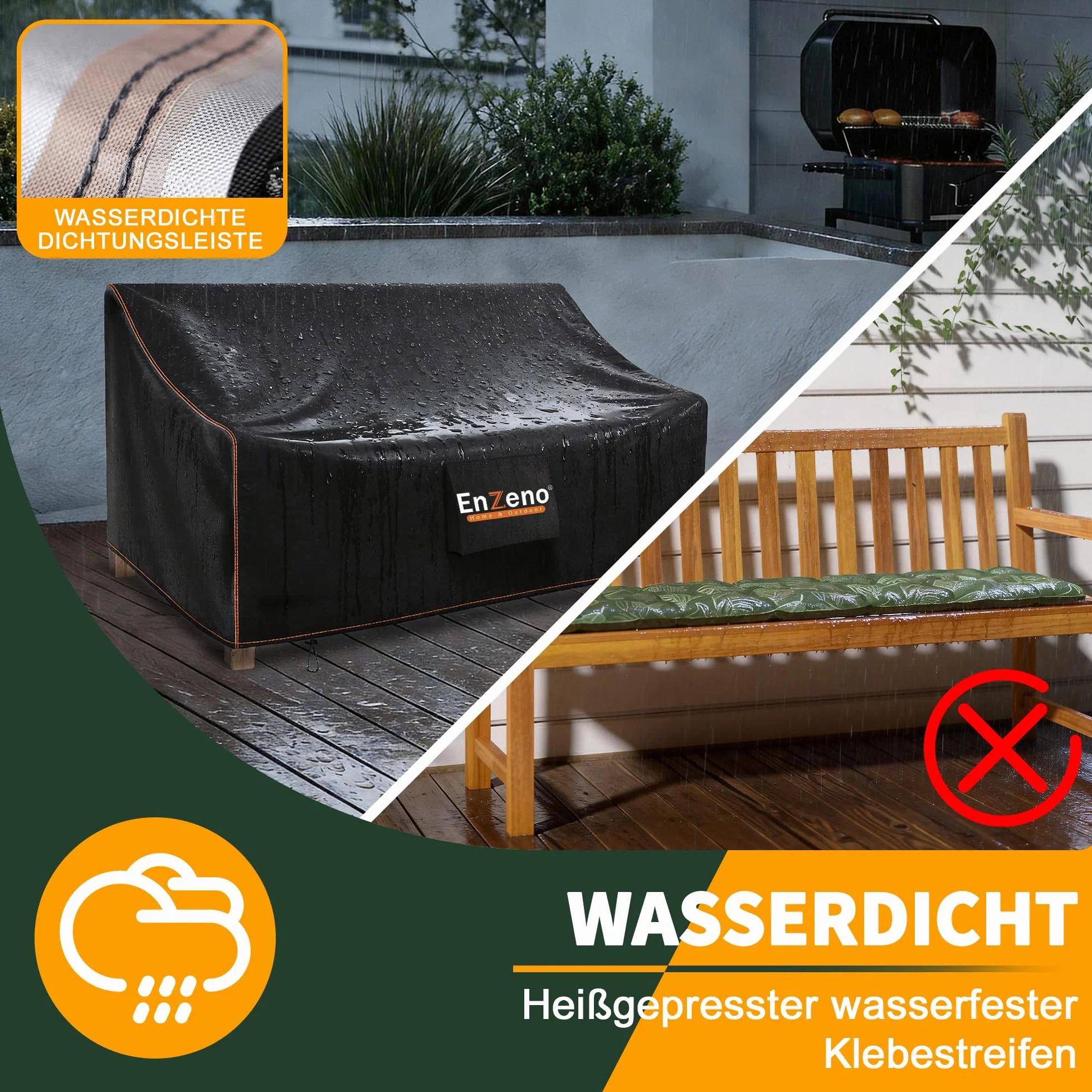 Enzeno Housse de banc de jardin 2 places imperméable 210D Oxford 135x66x64/90 cm