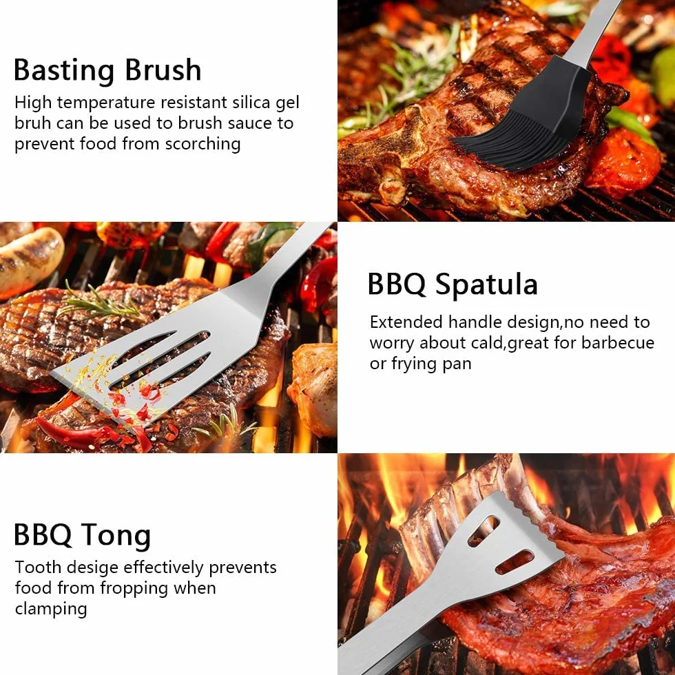 Kit Barbecue Acier Inoxydable 9 Pièces avec Boîte de Rangement