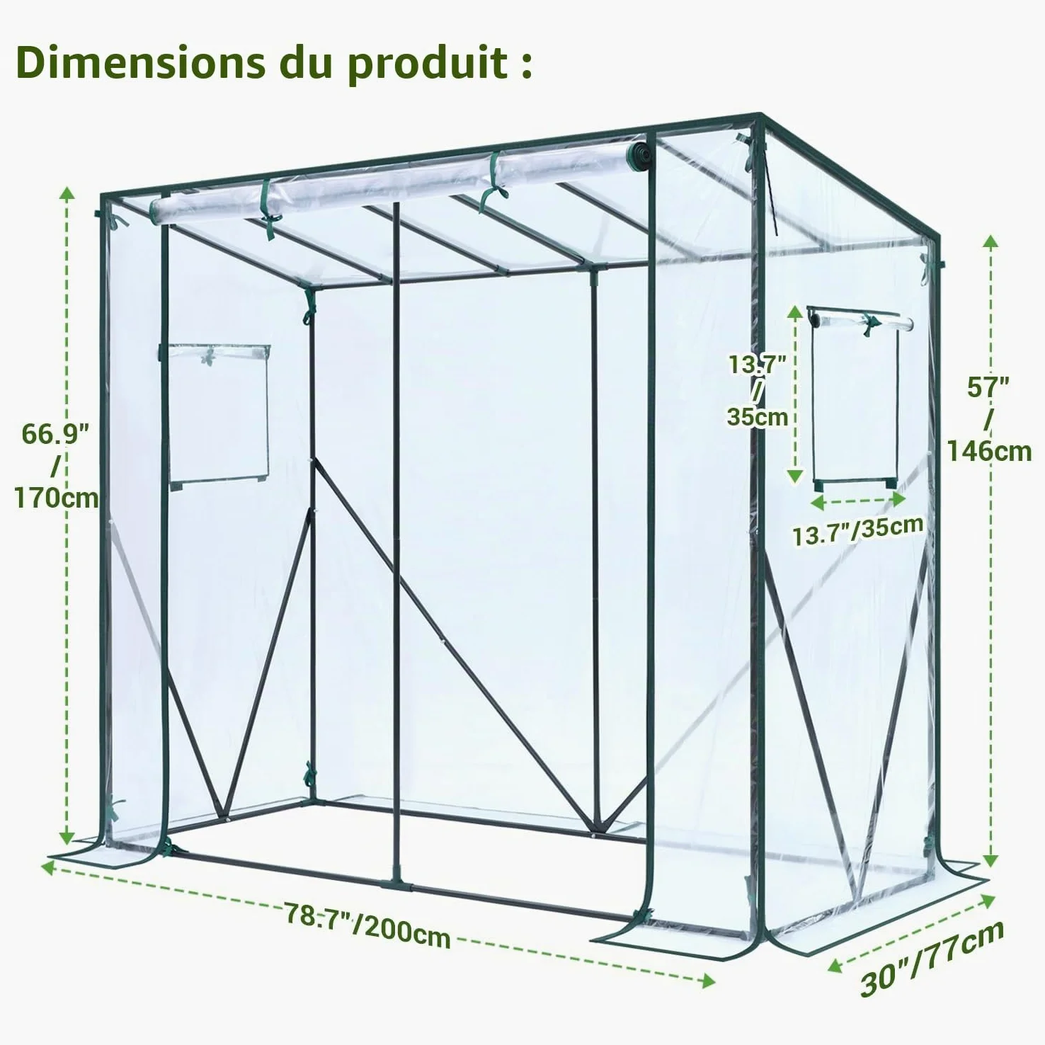 Ohuhu Serre d'entrée pour l'extérieur : serre portative en plastique robuste avec porte enroulable à fermeture éclair et housse en PVC pour l'extérieur pour plantes d'hiver, abri de jardin 200 x 77 x