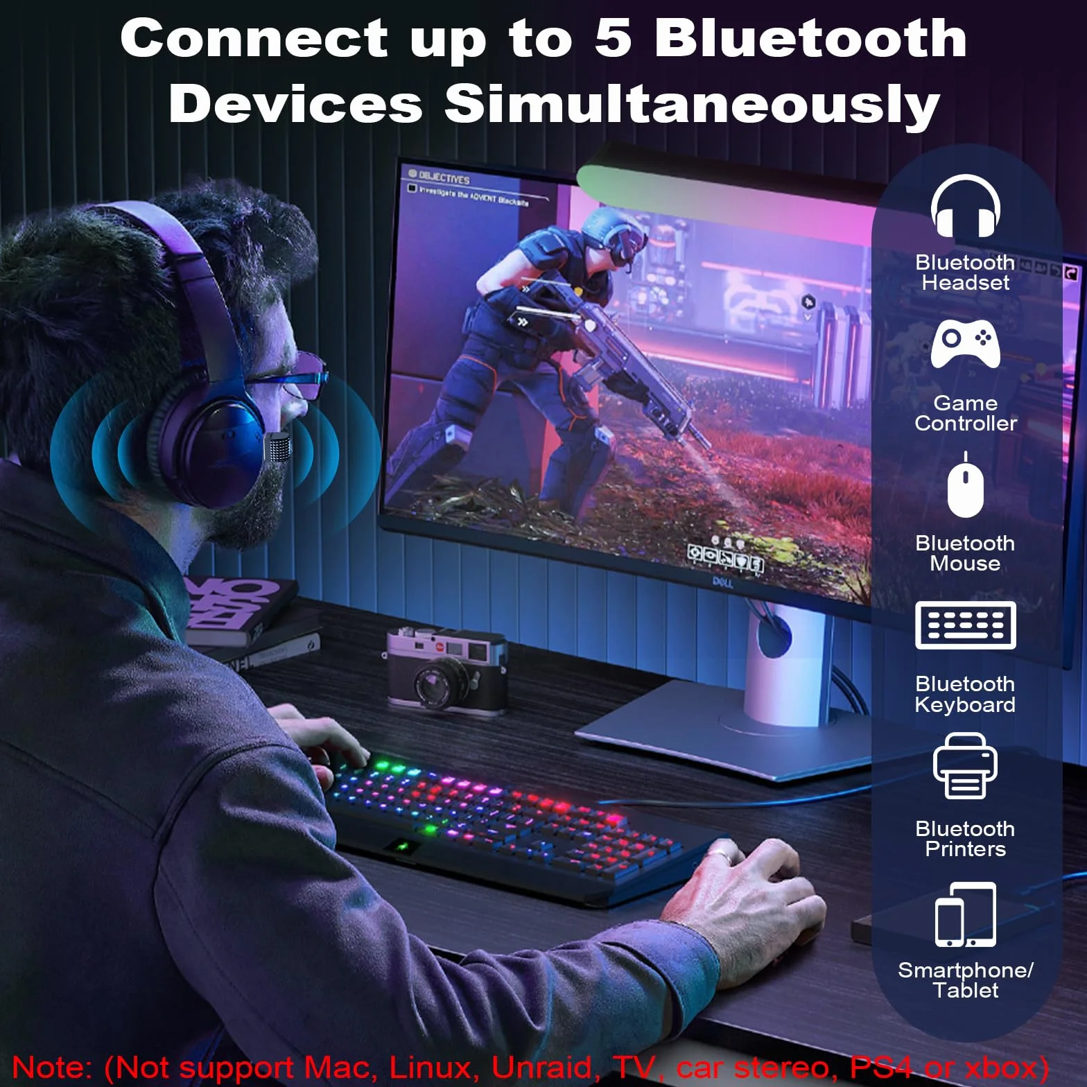 Adaptateur Bluetooth 6.0 USB pour PC Windows 11/10/8.1