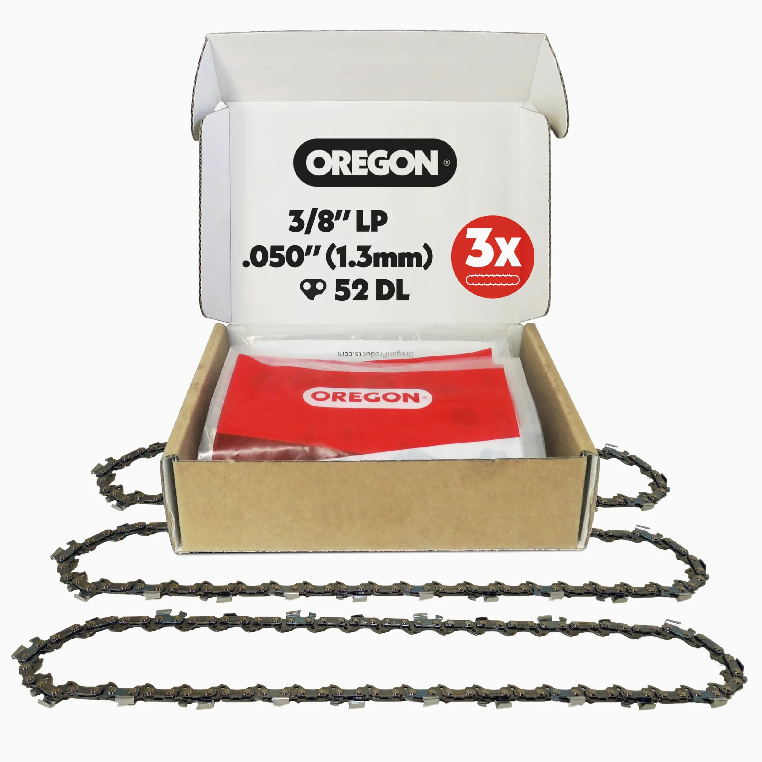 Oregon Lot de 3 Chaîne de Tronçonneuse 3/8" LP pour Guide de 35cm (14"), Jauge .050" (1,3mm), 52 Maillons - Chaîne Rechange, Semi-ciseau, Compatible Husqvarna, Bosch, Ryobi et plus