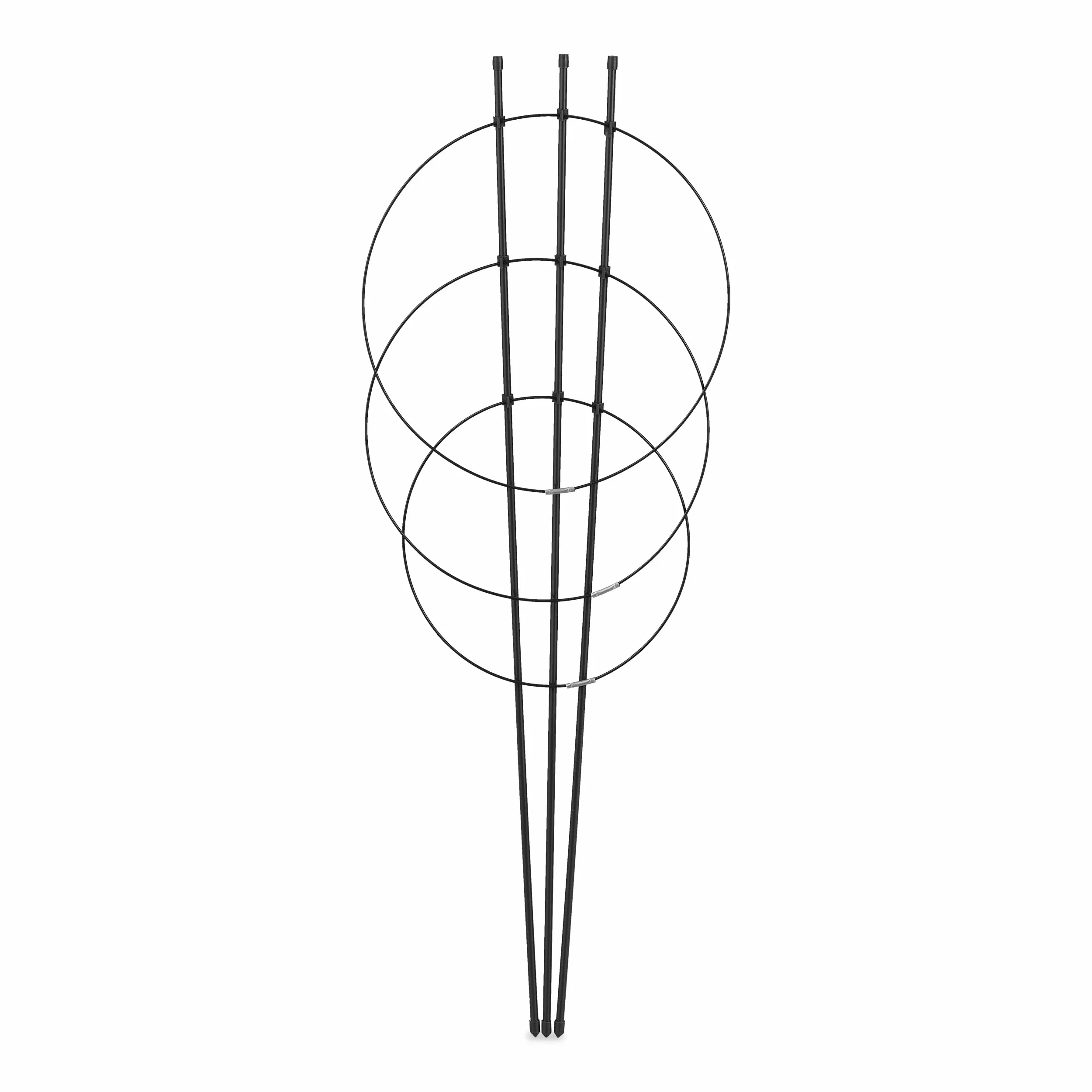 Relaxdays Tuteur pour tomates, Plantes grimpantes, Lot de 6, métal & Plastique, 3 Anneaux réglables, Hauteur 76 cm, Noir