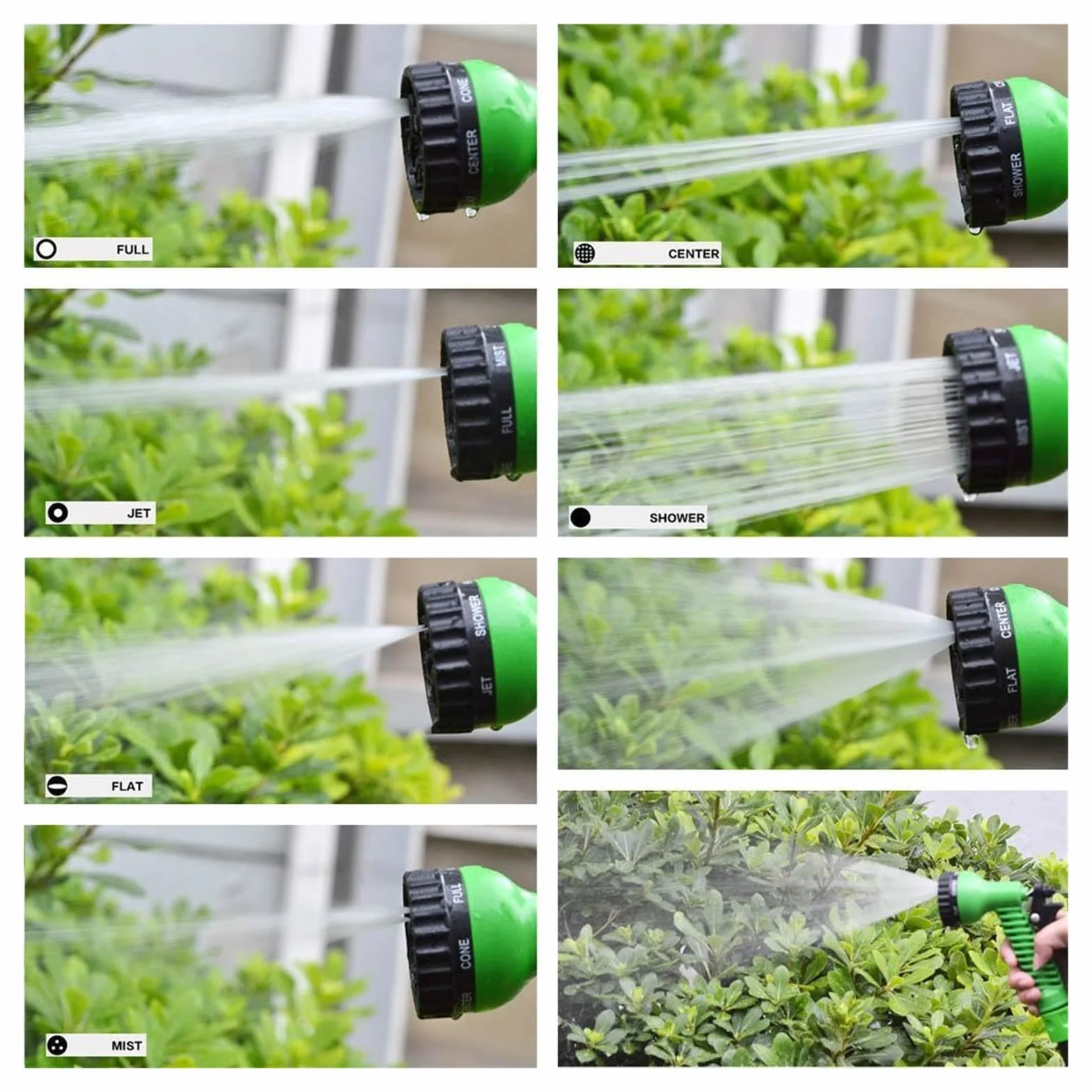 Pistolet d'arrosage avec embout multi-jets, Tuyau d'arrosage en tissu extensible avec pulvérisateur, multicolore, 25 à 200 pieds(Green,125ft)