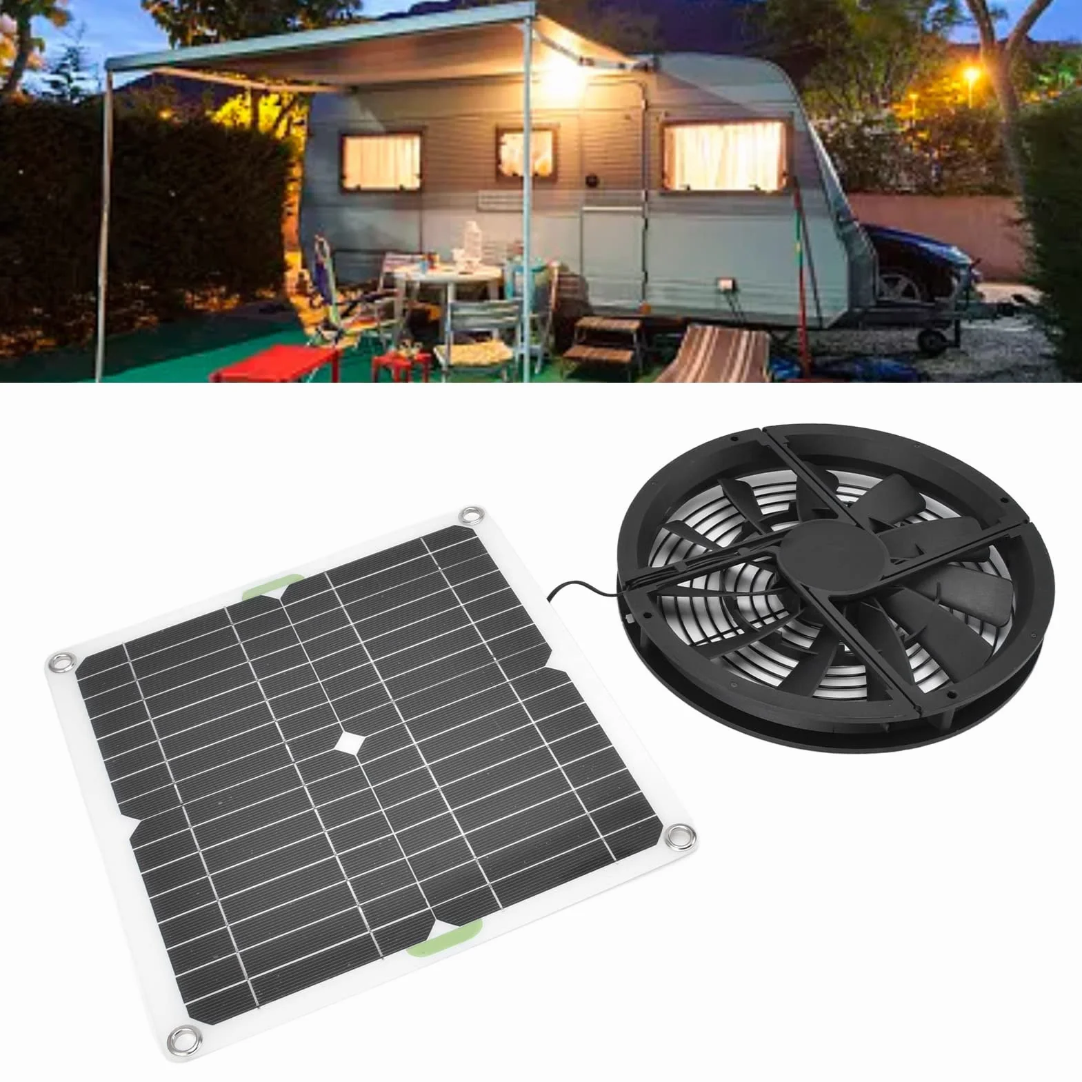 Luqeeg Kit de ventilateur à panneau solaire 100W 12V 25,4cm résistant aux intempéries pour grenier serres