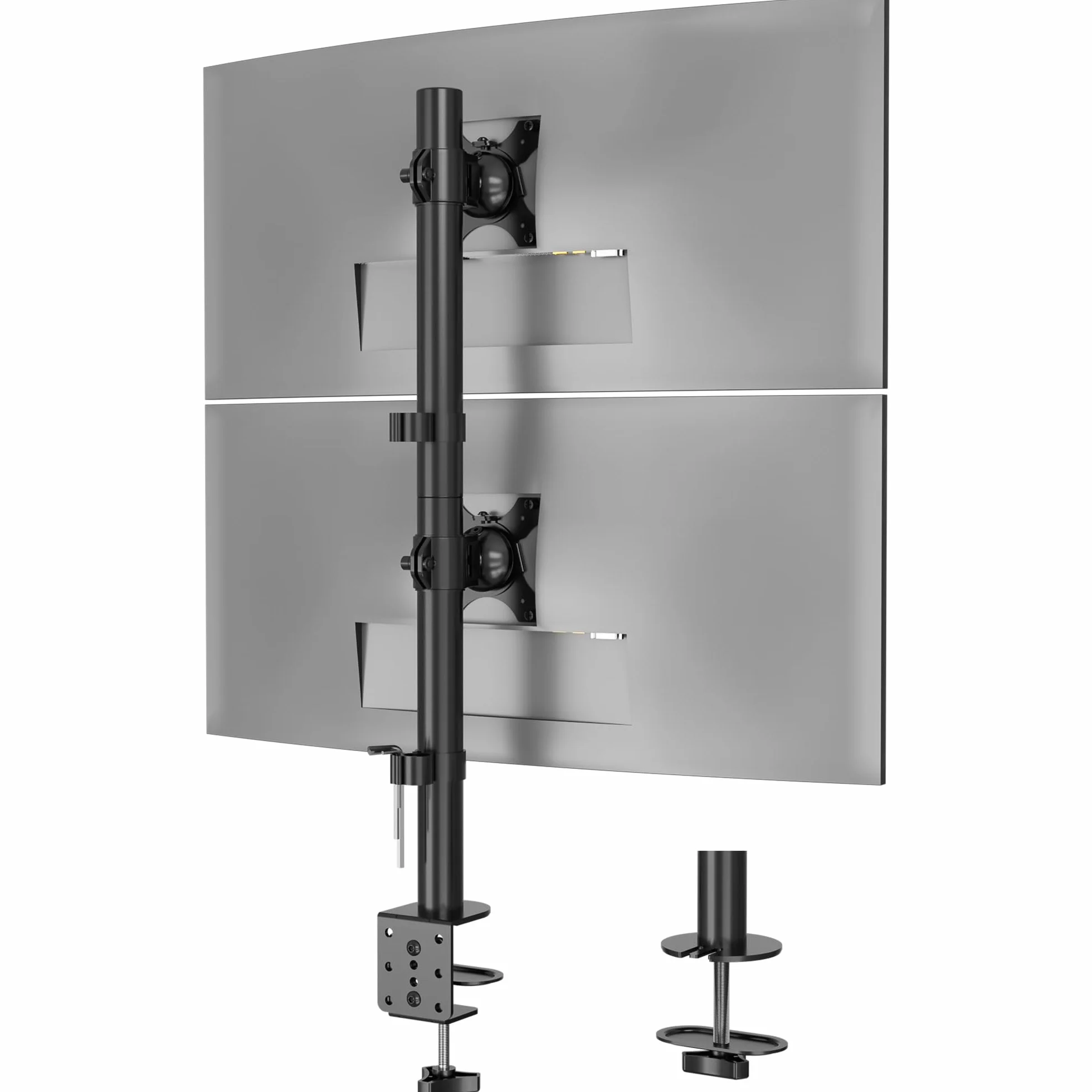 BONTEC Support Ecran PC Double Vertical pour 2 Moniteurs 13-34 Pouces, Bras Articule VESA 75x75/100x100mm, 10kg, Rotation 360, Inclinaison ±15°, Pince en C