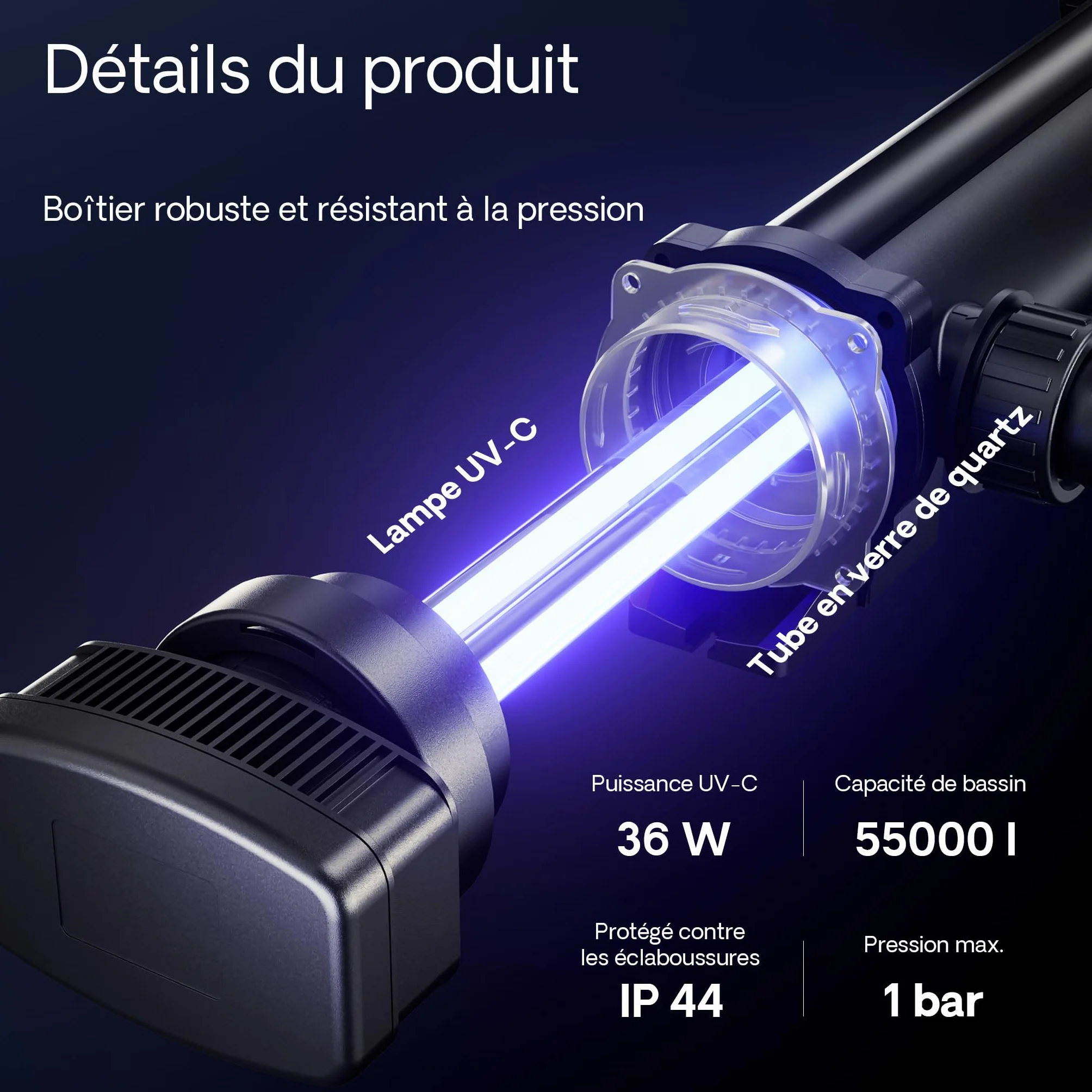 SunSun CUV-336 Stérilisateur UV Bassin 7000 l/h 36 W Miroir INOX