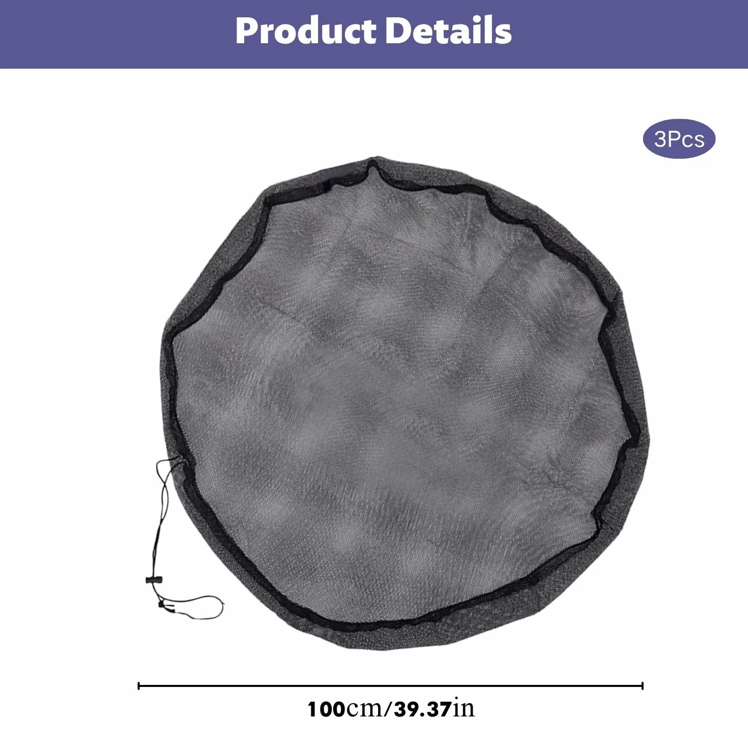 Lot de 3 filets de citerne de pluie 100 cm réglable avec cordon de serrage protection contre les feuilles insectes